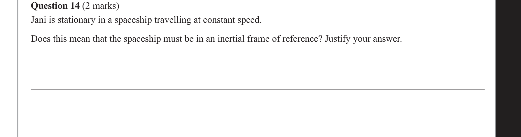 Physics 2018 Exam Question 14 — Special relativity postulates