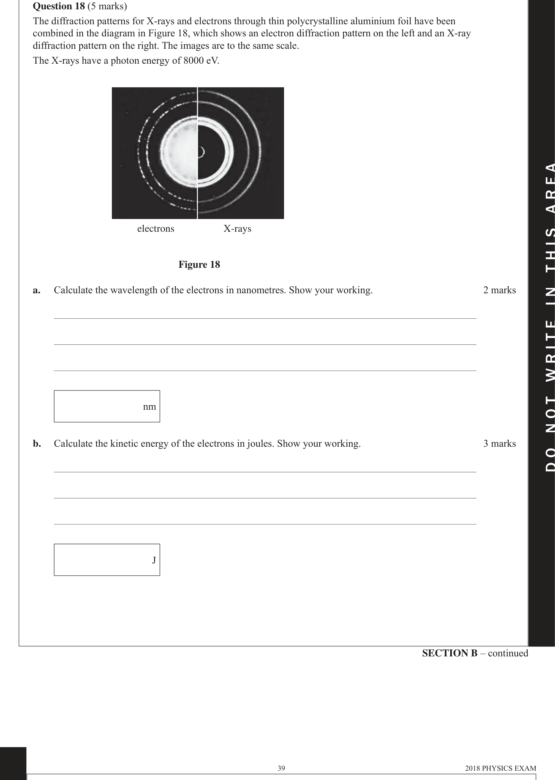Physics 2018 Exam Question 18(b) — de Broglie wavelength concept