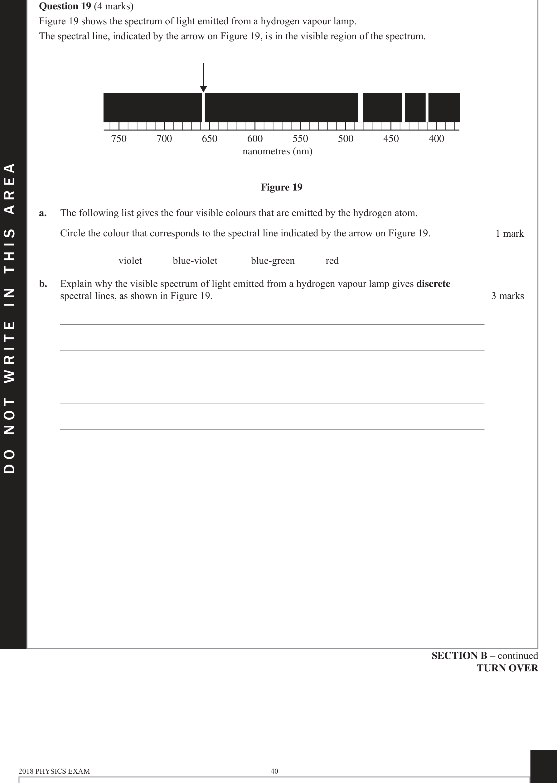 Physics 2018 Exam Question 19(b) — Electron energy-frequency link