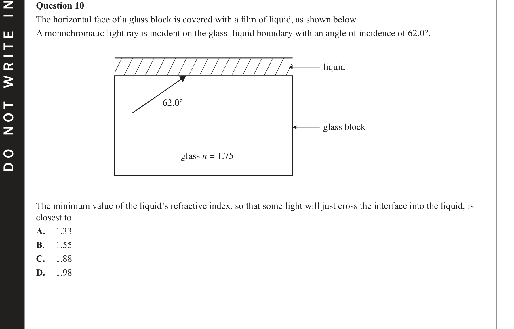 Physics 2019 Exam Question 10 — Light as electromagnetic wave
