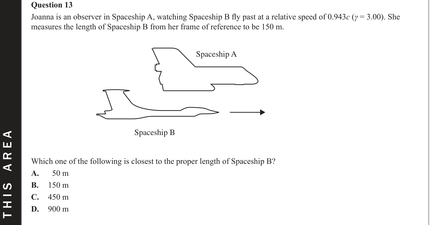 Physics 2019 Exam Question 13 — Length contraction formula