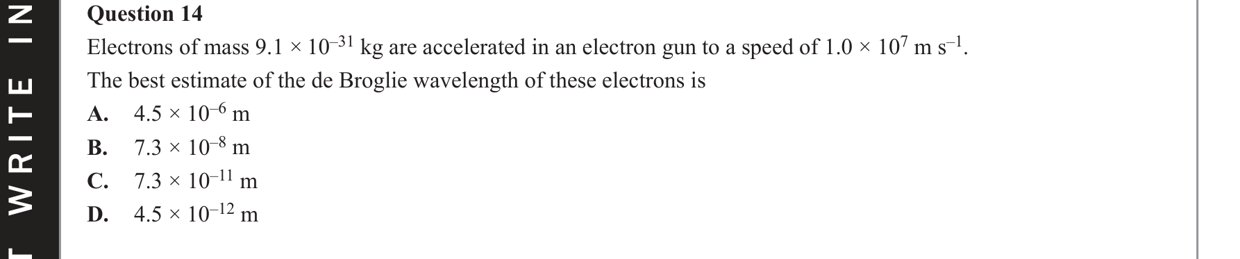 Physics 2019 Exam Question 14 — de Broglie wavelength concept