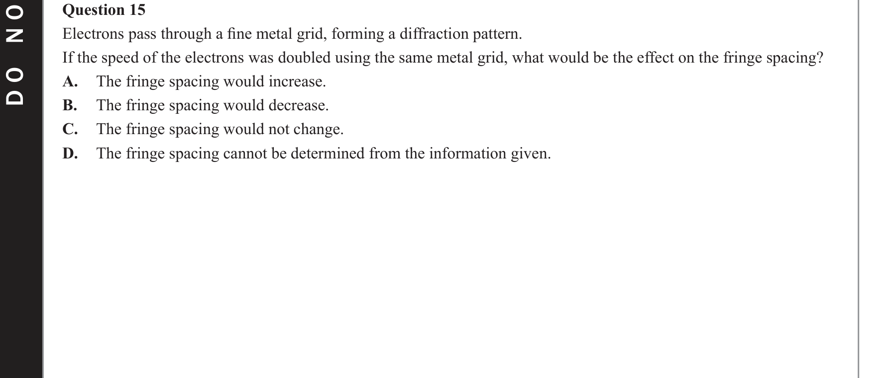 Physics 2019 Exam Question 15 — Electron diffraction evidence, de Broglie wavelength concept