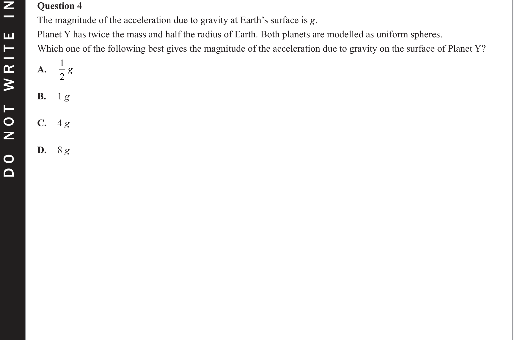 Physics 2019 Exam Question 4 — Inverse-square field law, Gravitational acceleration effects