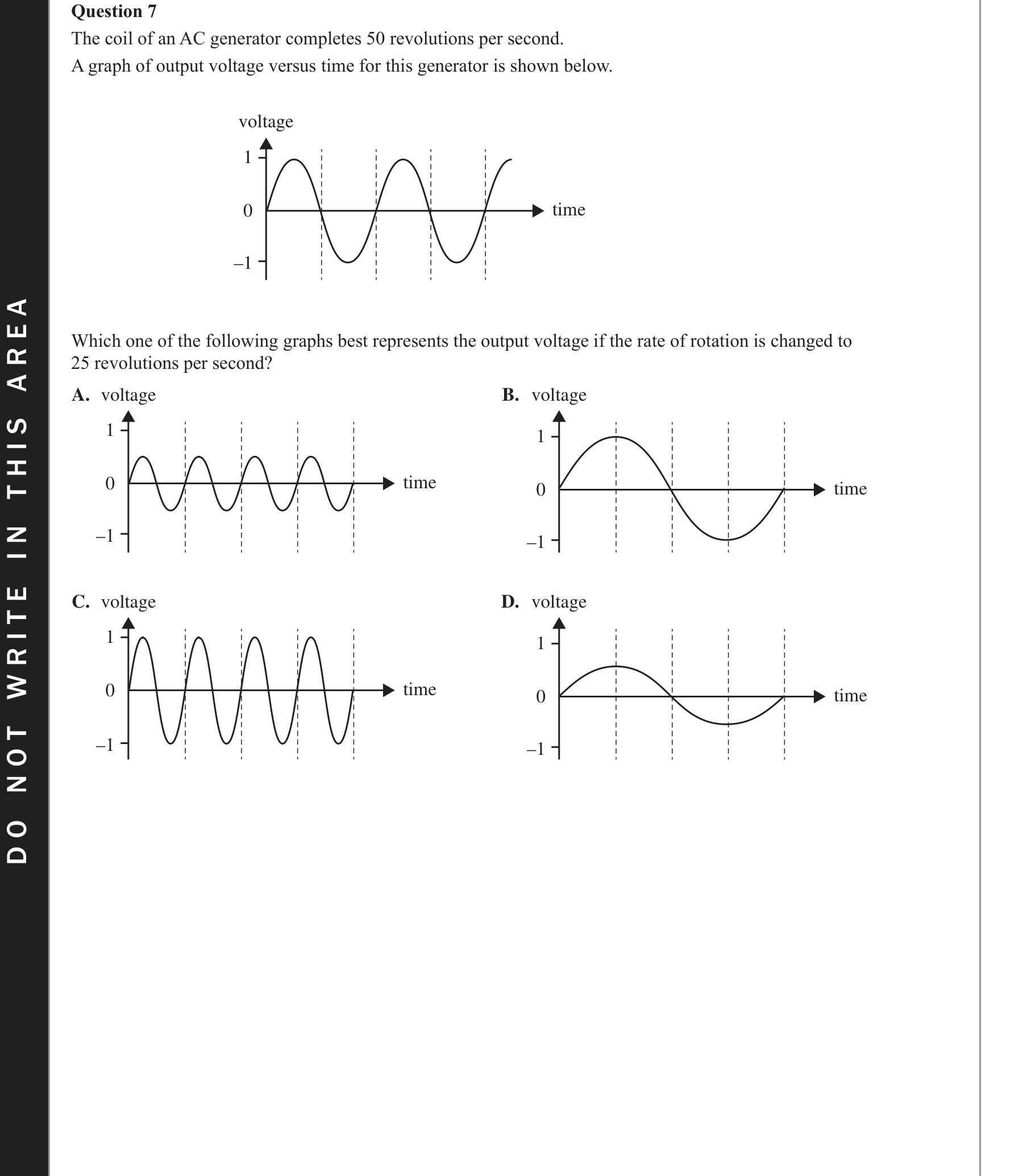 Physics 2019 Exam Question 7 — AC waveform characteristics, Induced emf determinants