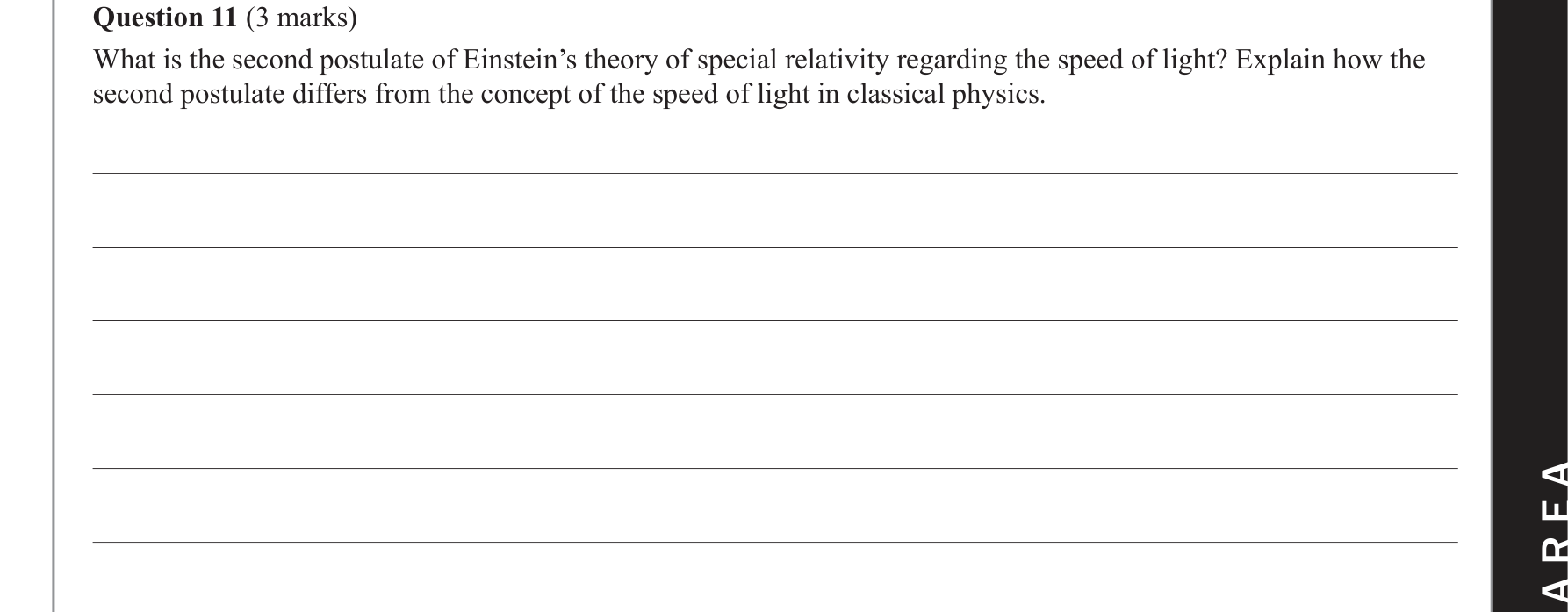 Physics 2019 Exam Question 11 — Special relativity postulates, Constant vacuum light speed