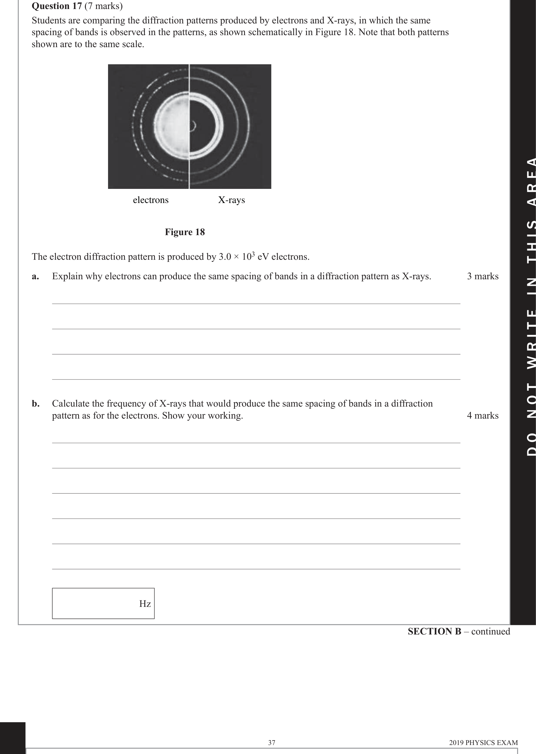 Physics 2019 Exam Question 17(a) — Electron diffraction evidence, de Broglie wavelength concept