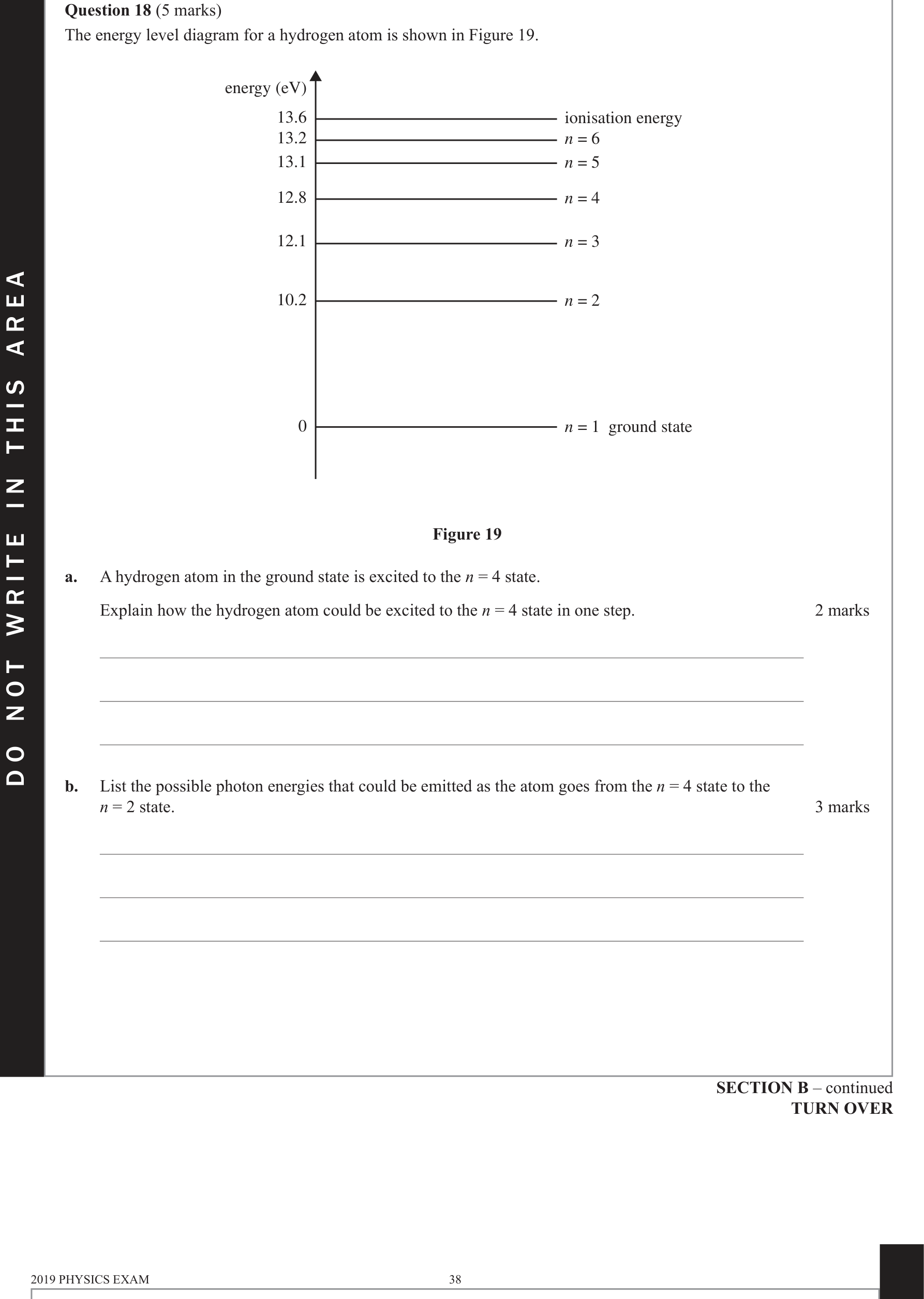 Physics 2019 Exam Question 18(a) — Photon energy quantisation
