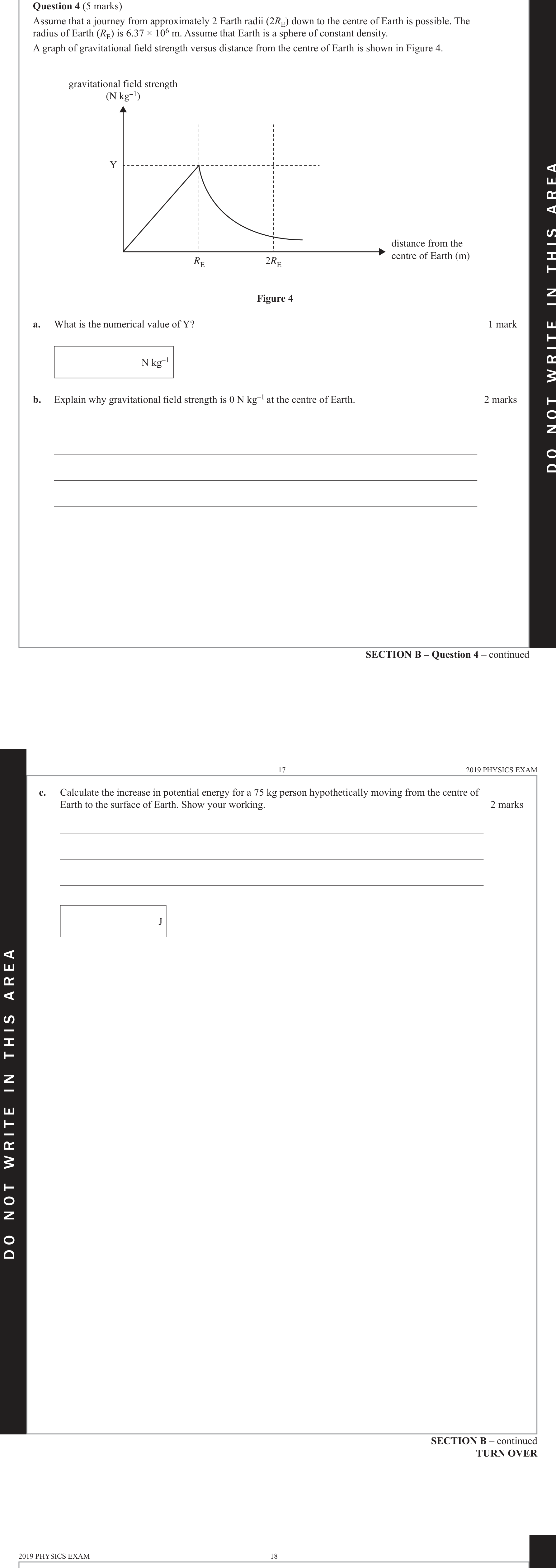 Physics 2019 Exam Question 4(b) — Gravitational acceleration effects
