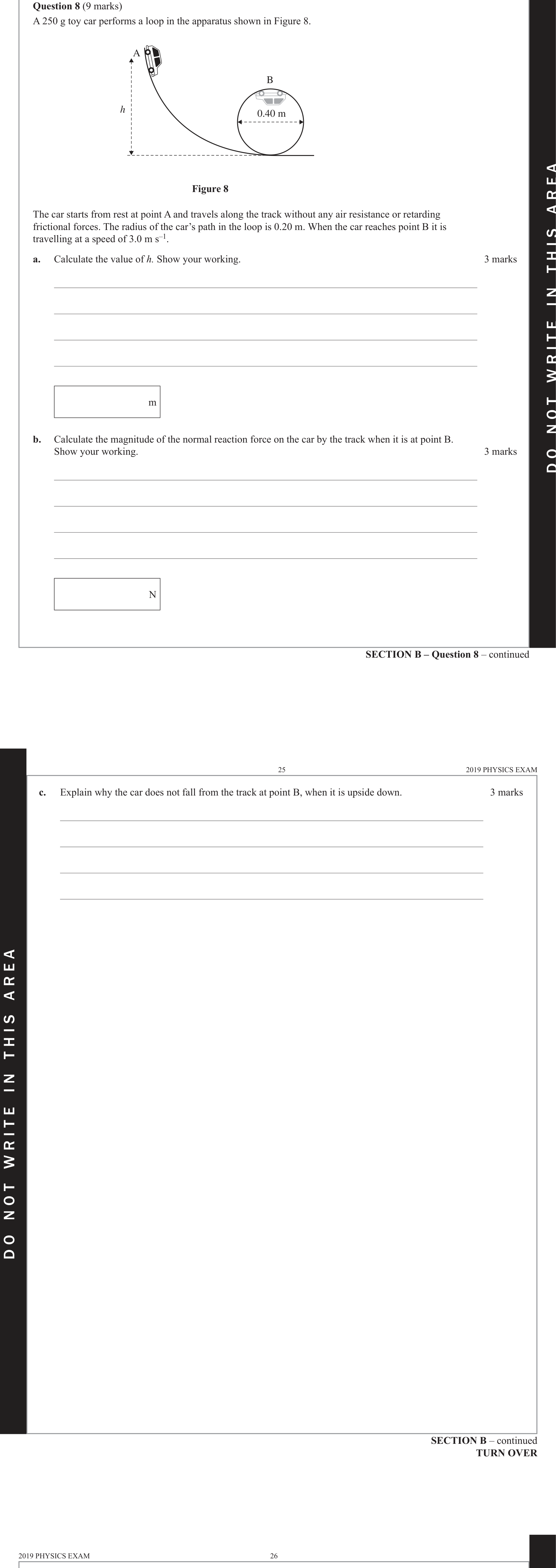 Physics 2019 Exam Question 8(c) — Circular motion, Newtons laws applications