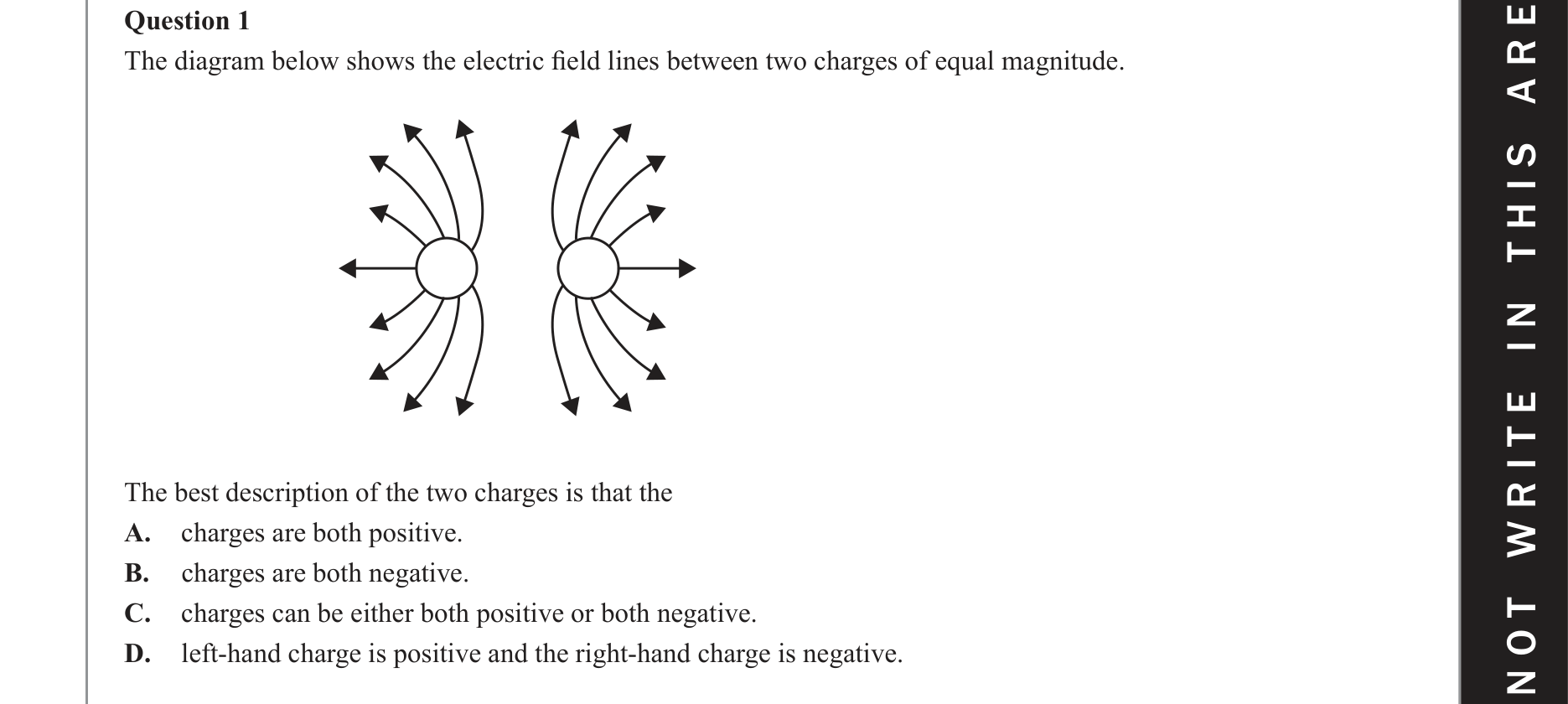 Physics 2020 Exam Question 1 — Field attraction and repulsion, Point mass/charge fields