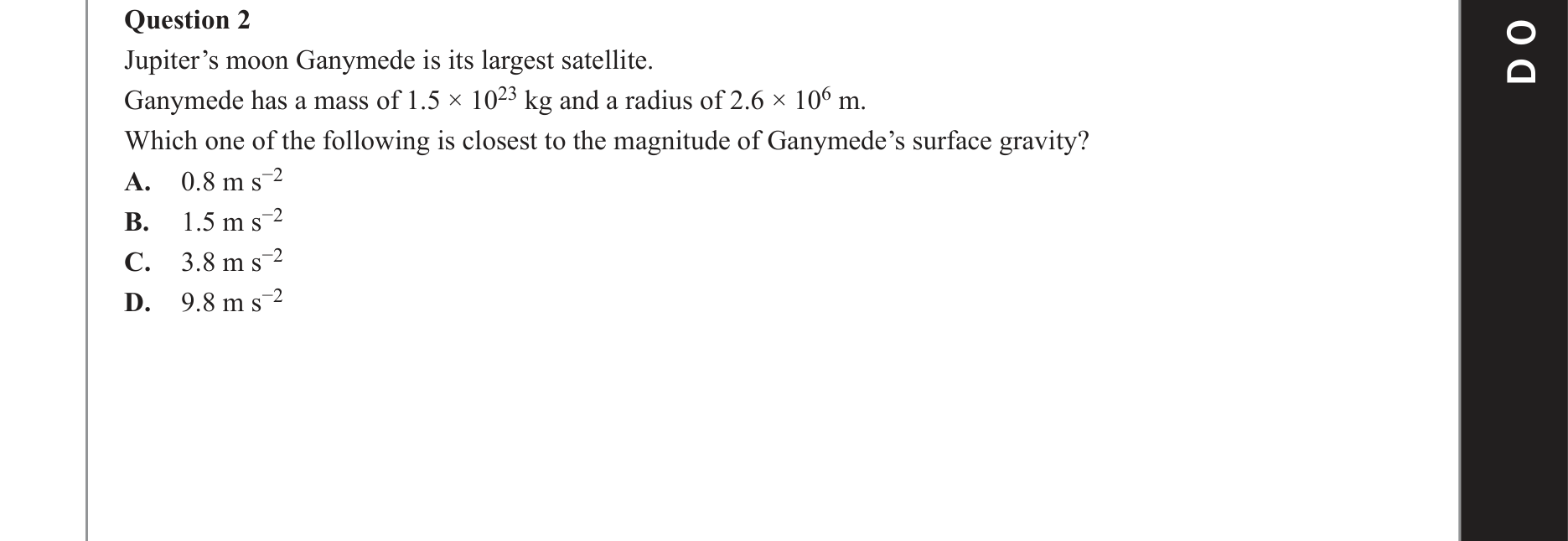 Physics 2020 Exam Question 2 — Gravitational acceleration effects, Inverse-square field law