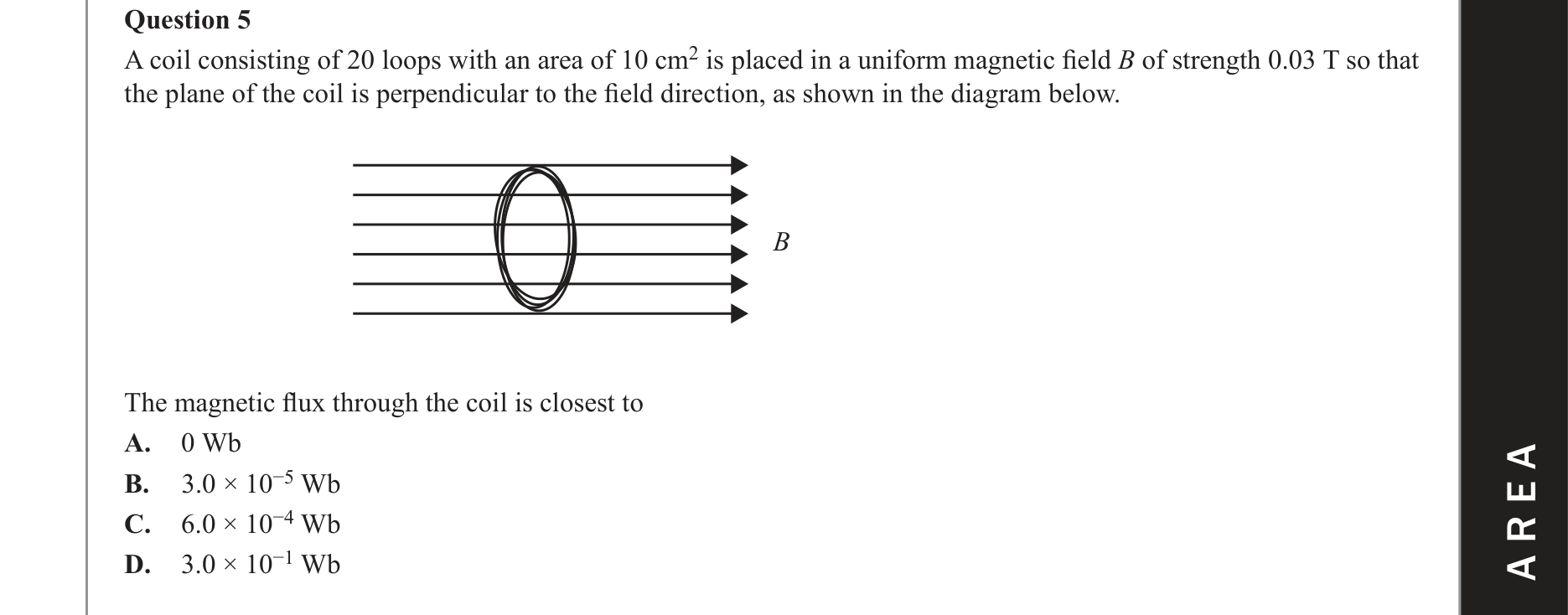 Physics 2020 Exam Question 5 — Magnetic flux calculation