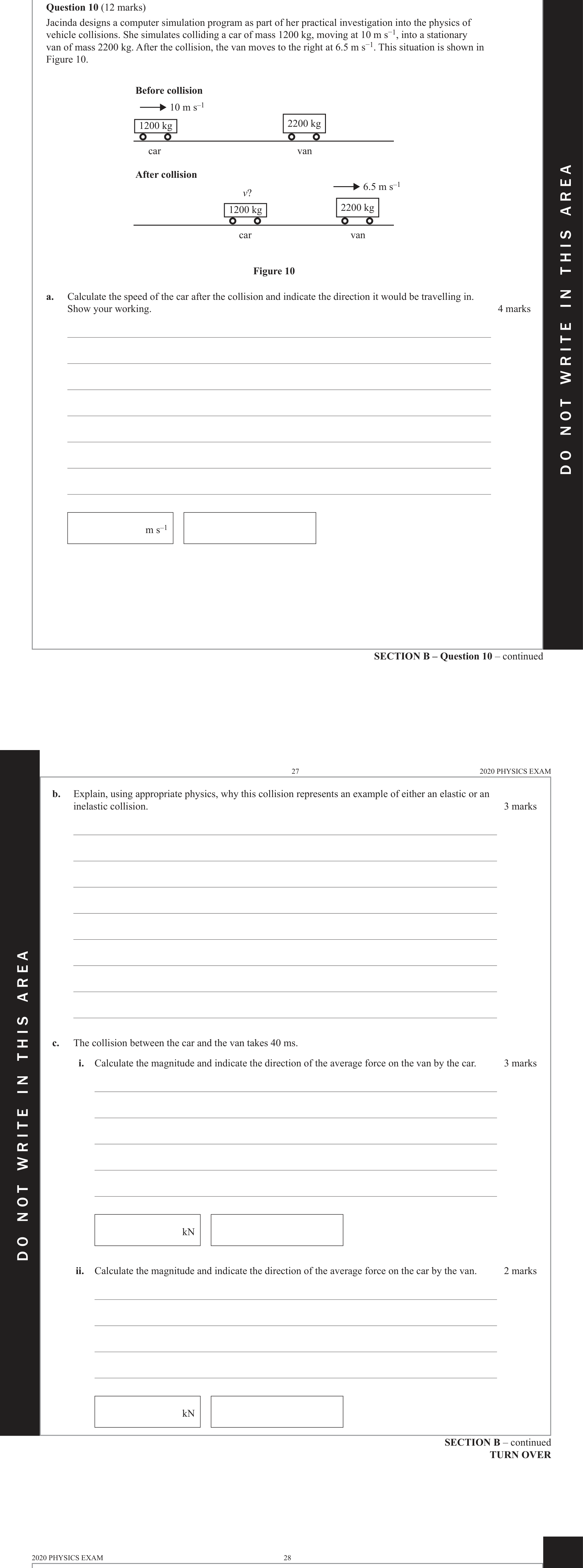 Physics 2020 Exam Question 10(c)(i) — Impulse and momentum change