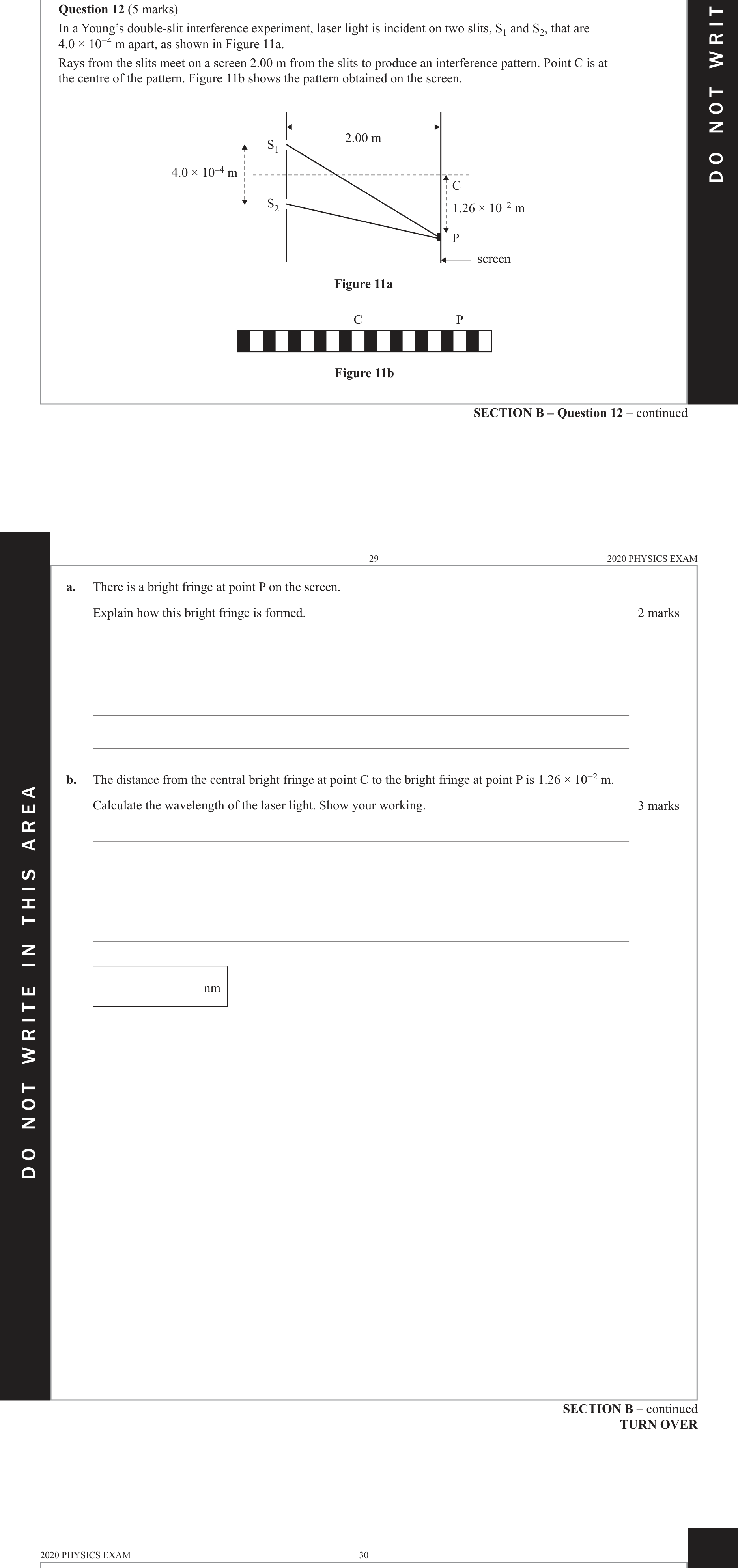 Physics 2020 Exam Question 12(b) — Double-slit interference pattern
