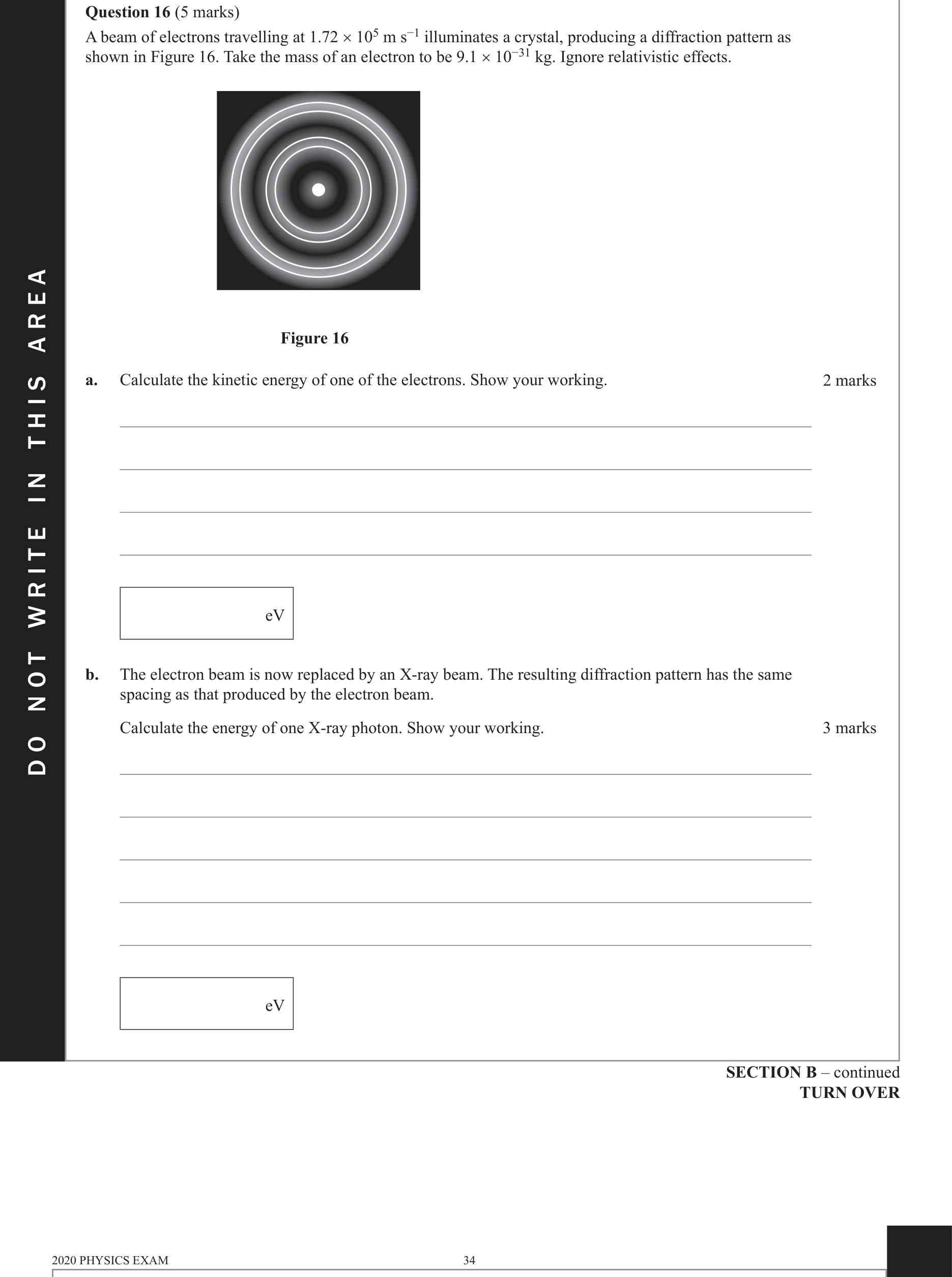 Physics 2020 Exam Question 16(b) — Electron diffraction evidence, Photon energy quantisation