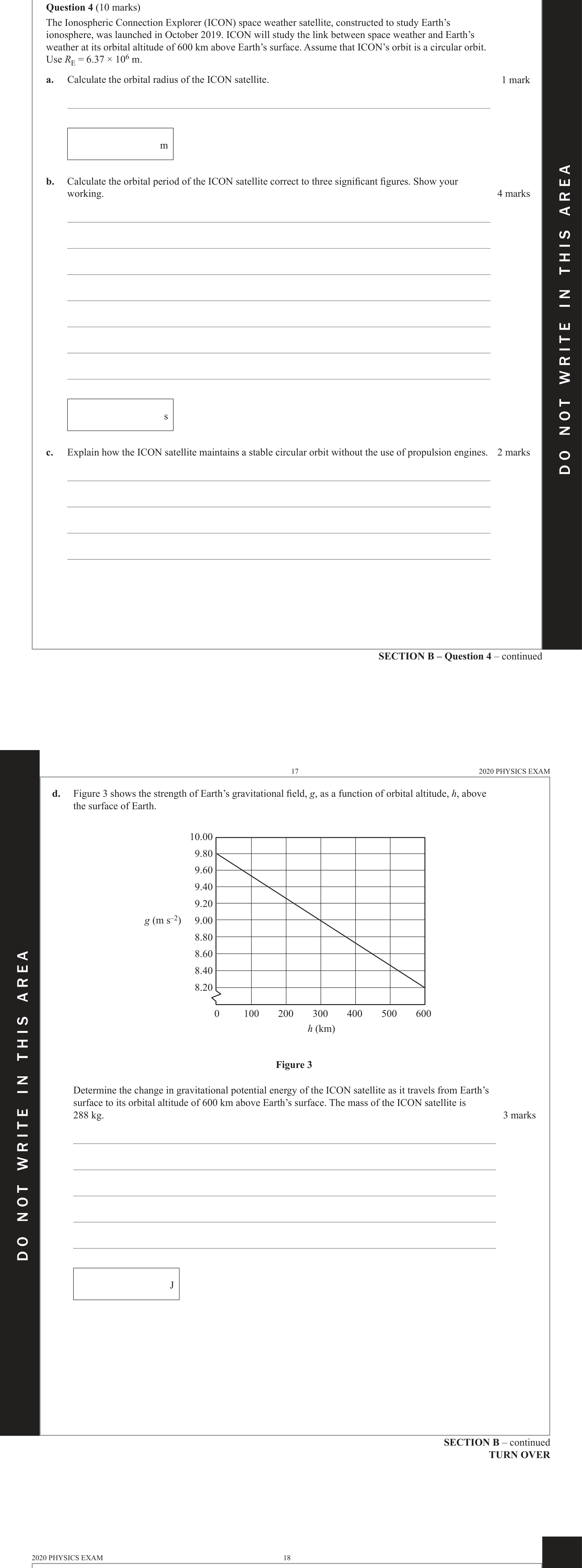 Physics 2020 Exam Question 4(b) — Satellite orbital motion