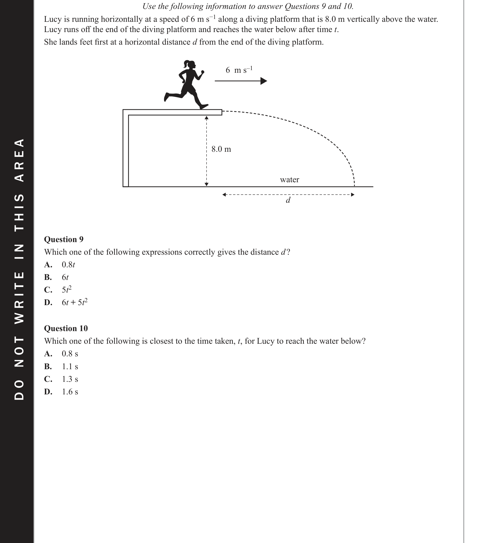 Physics 2021 Exam Question 10 — Projectile motion analysis