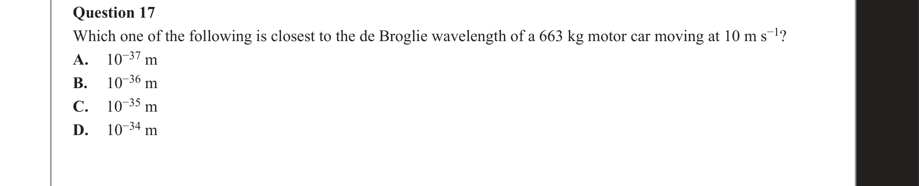 Physics 2021 Exam Question 17 — de Broglie wavelength concept