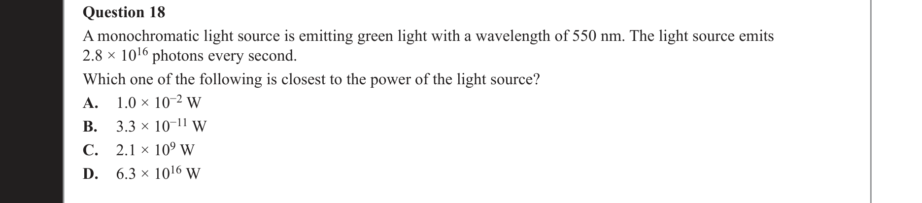Physics 2021 Exam Question 18 — Photon energy quantisation