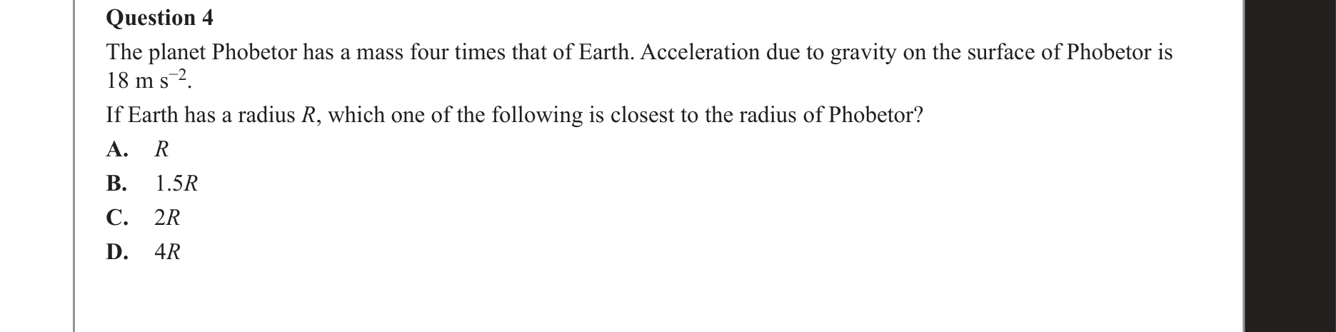 Physics 2021 Exam Question 4 — Inverse-square field law, Gravitational acceleration effects