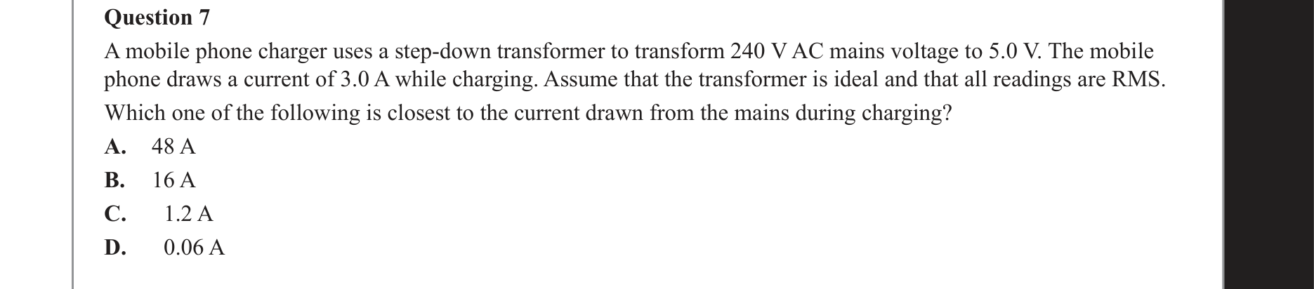 Physics 2021 Exam Question 7 — Transformer electromagnetic induction