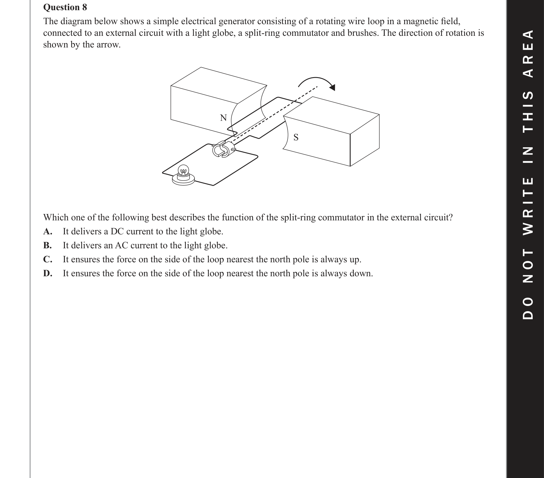 Physics 2021 Exam Question 8 — DC versus AC generators