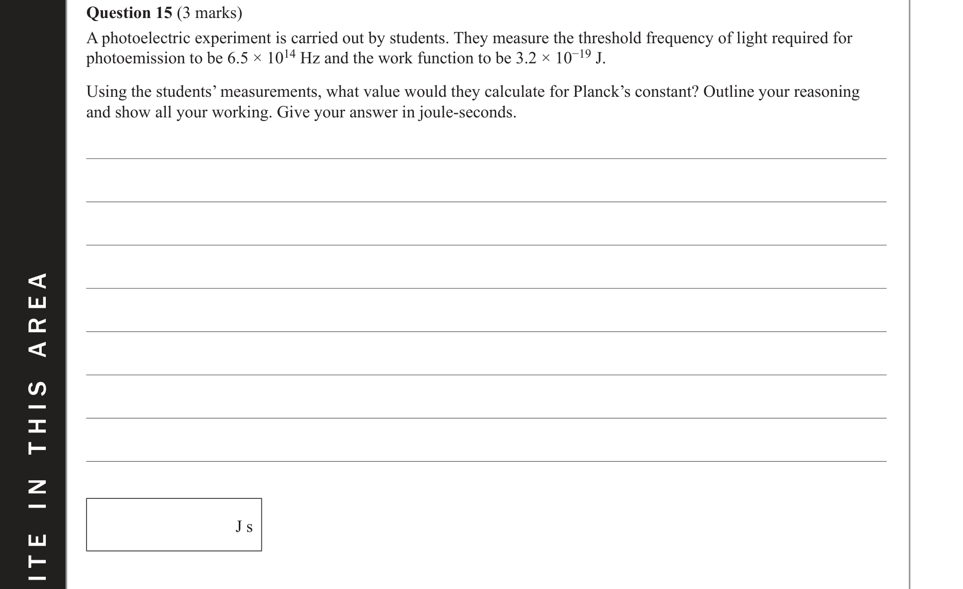 Physics 2021 Exam Question 15 — Electron energy-frequency link, Photon energy quantisation