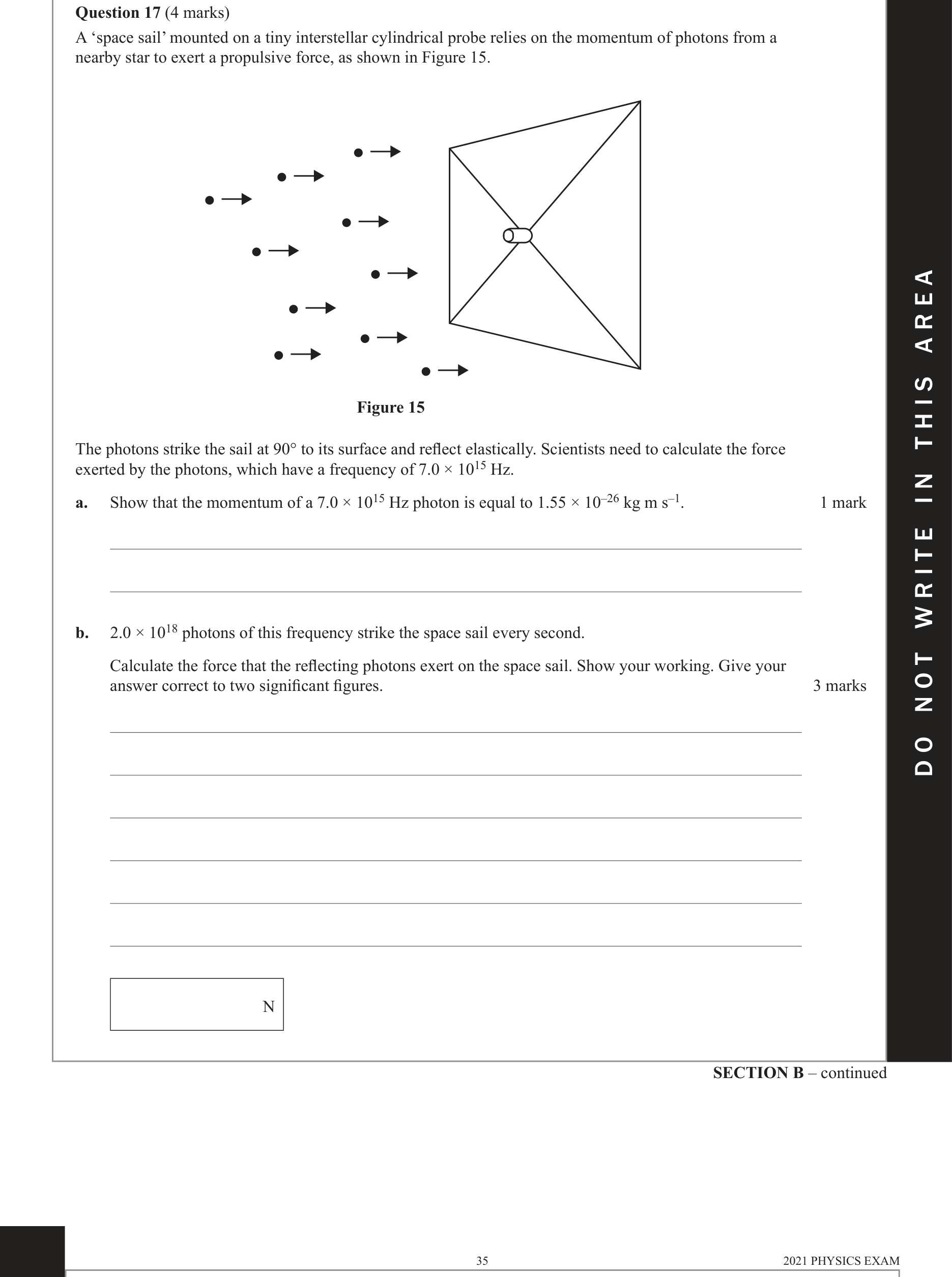 Physics 2021 Exam Question 17(a) — de Broglie wavelength concept, Photon energy quantisation