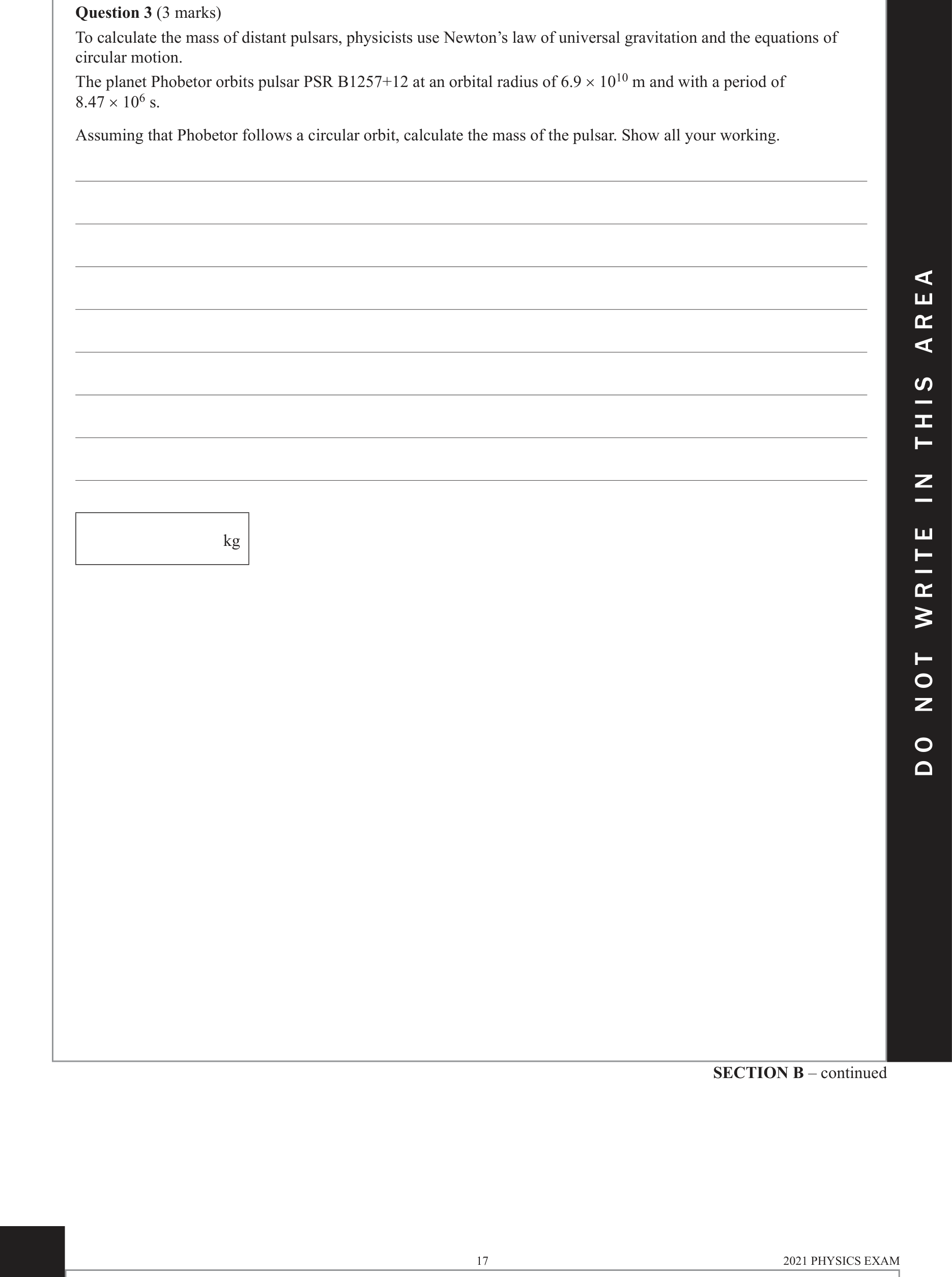 Physics 2021 Exam Question 3 — Satellite orbital motion, Inverse-square field law