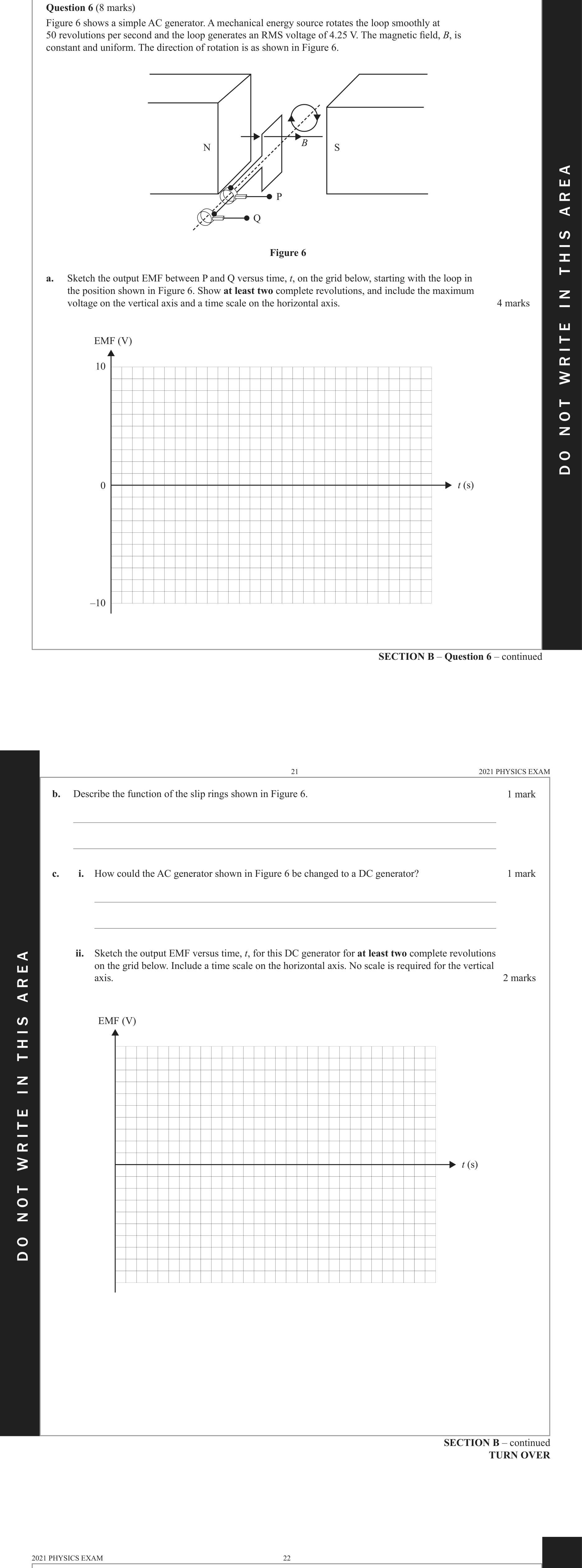 Physics 2021 Exam Question 6(b) — DC versus AC generators