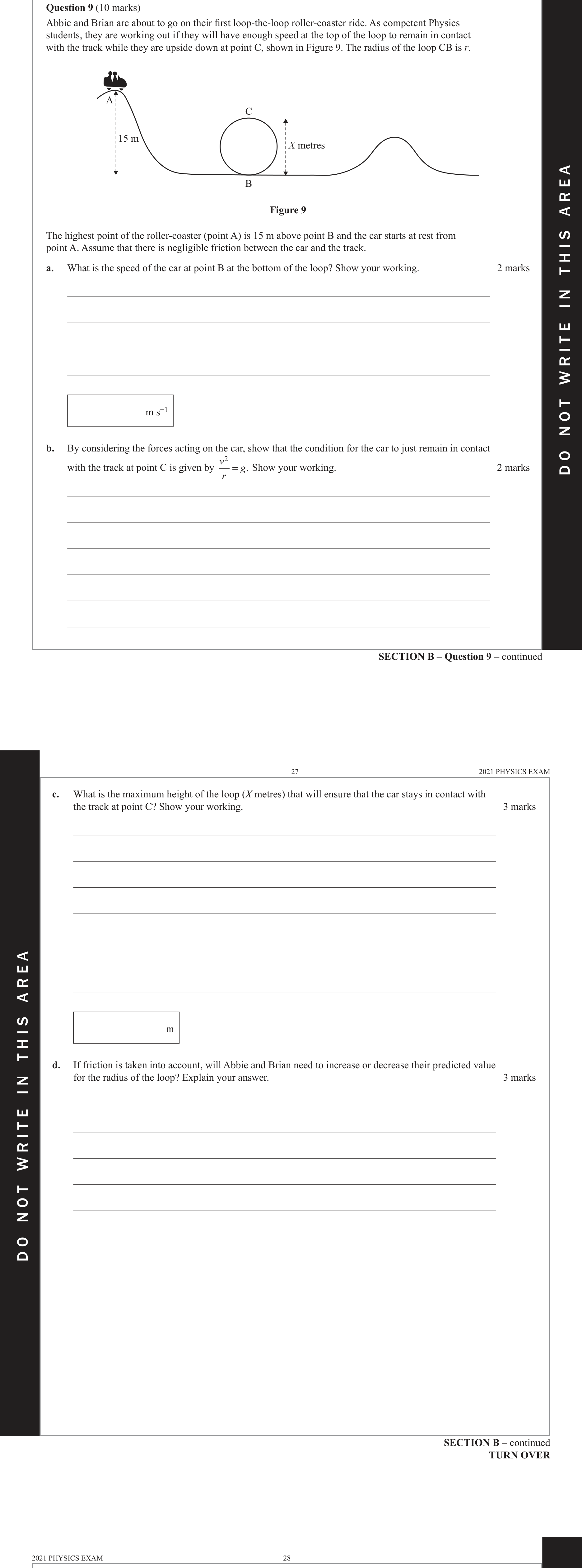Physics 2021 Exam Question 9(a) — Work and energy concepts, Energy transformations types