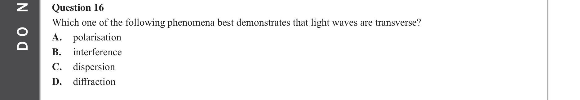 Physics 2022 Exam Question 16 — Light as electromagnetic wave