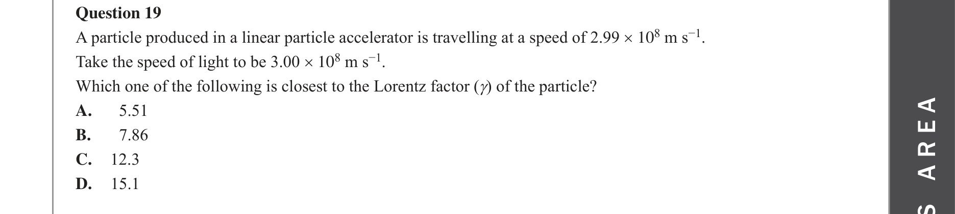 Physics 2022 Exam Question 19 — Time dilation formula