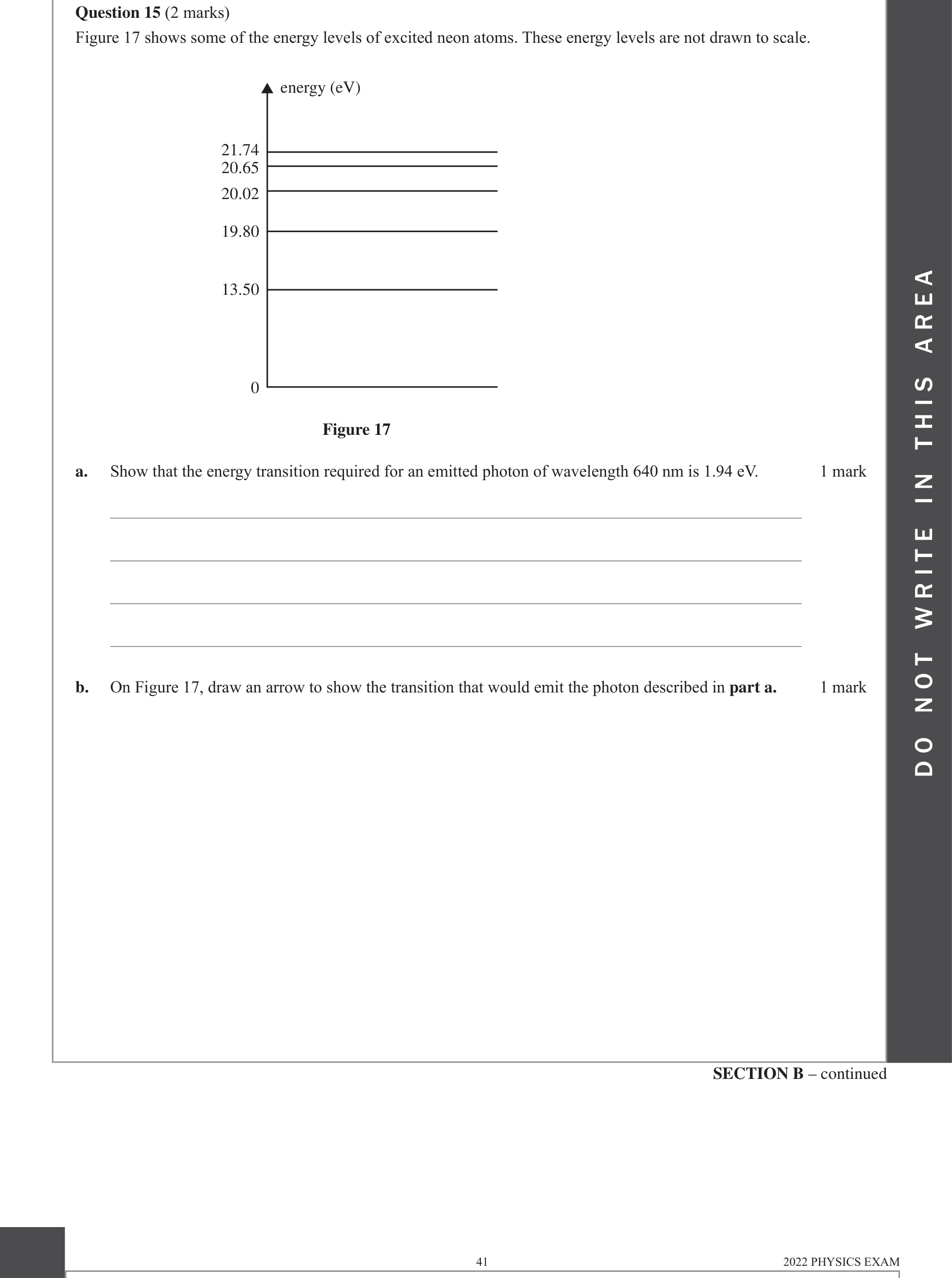 Physics 2022 Exam Question 15(b) — Photon energy quantisation