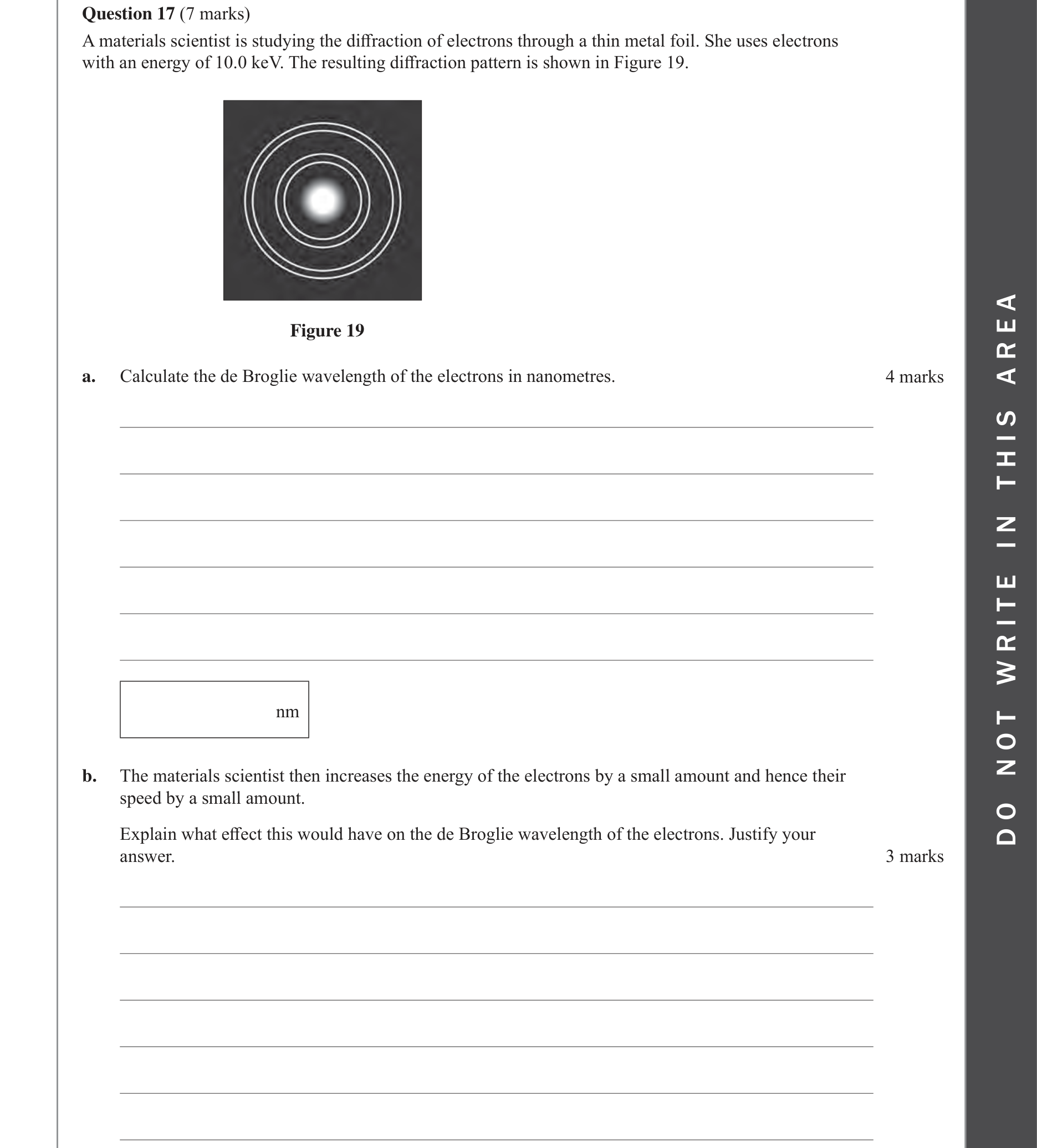 Physics 2022 Exam Question 17(a) — Electron diffraction evidence, de Broglie wavelength concept