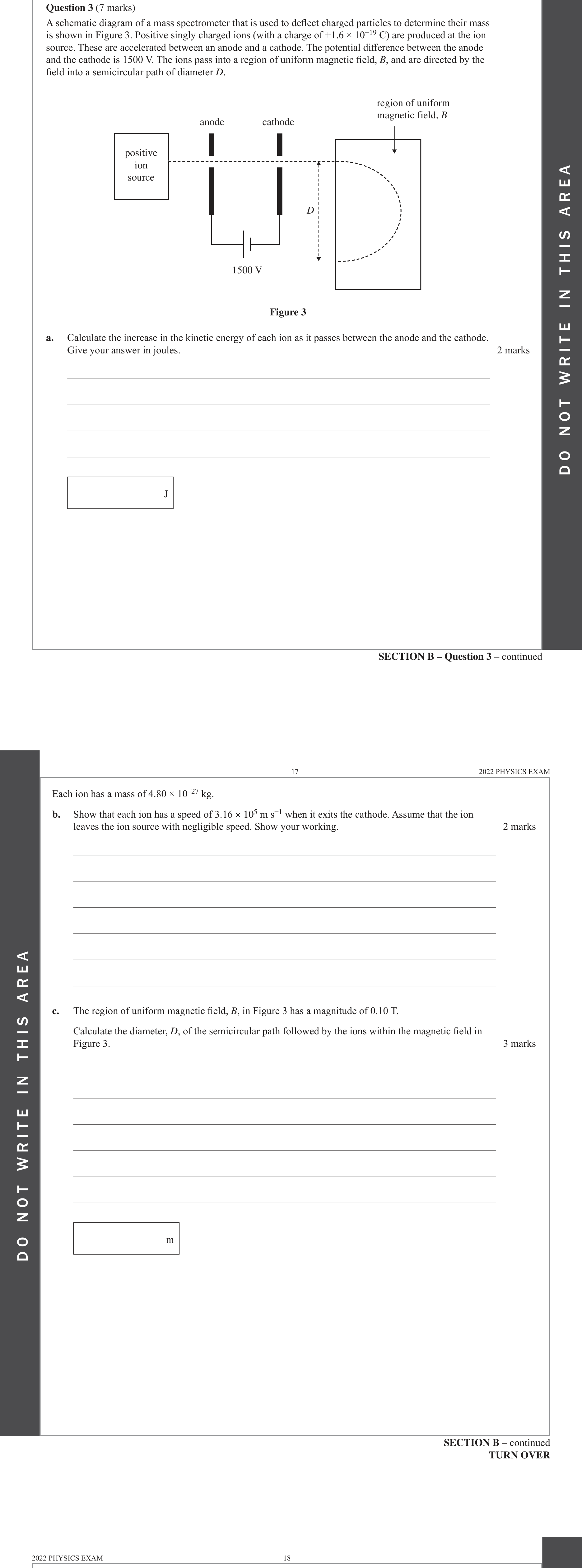 Physics 2022 Exam Question 3(b) — Motion without contact, Particle accelerator motion, Electric field acceleration
