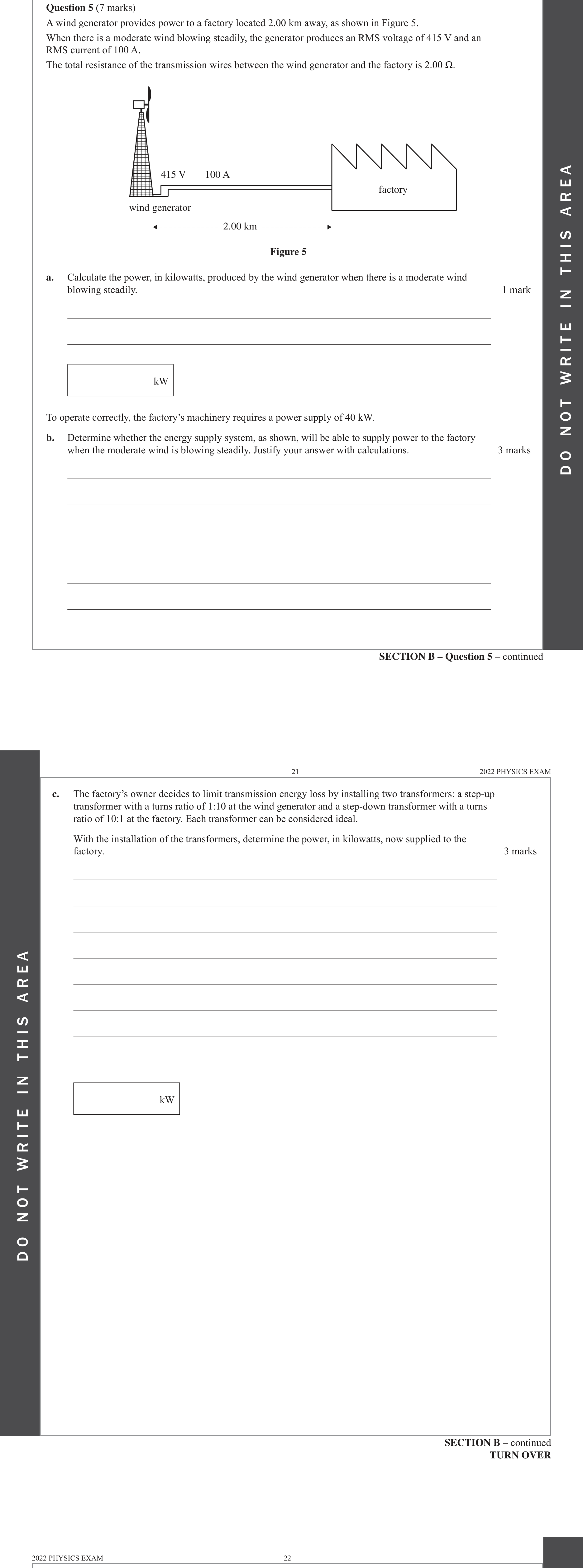 Physics 2022 Exam Question 5(a) — Fields in electricity generation, AC waveform characteristics, Transmission power losses
