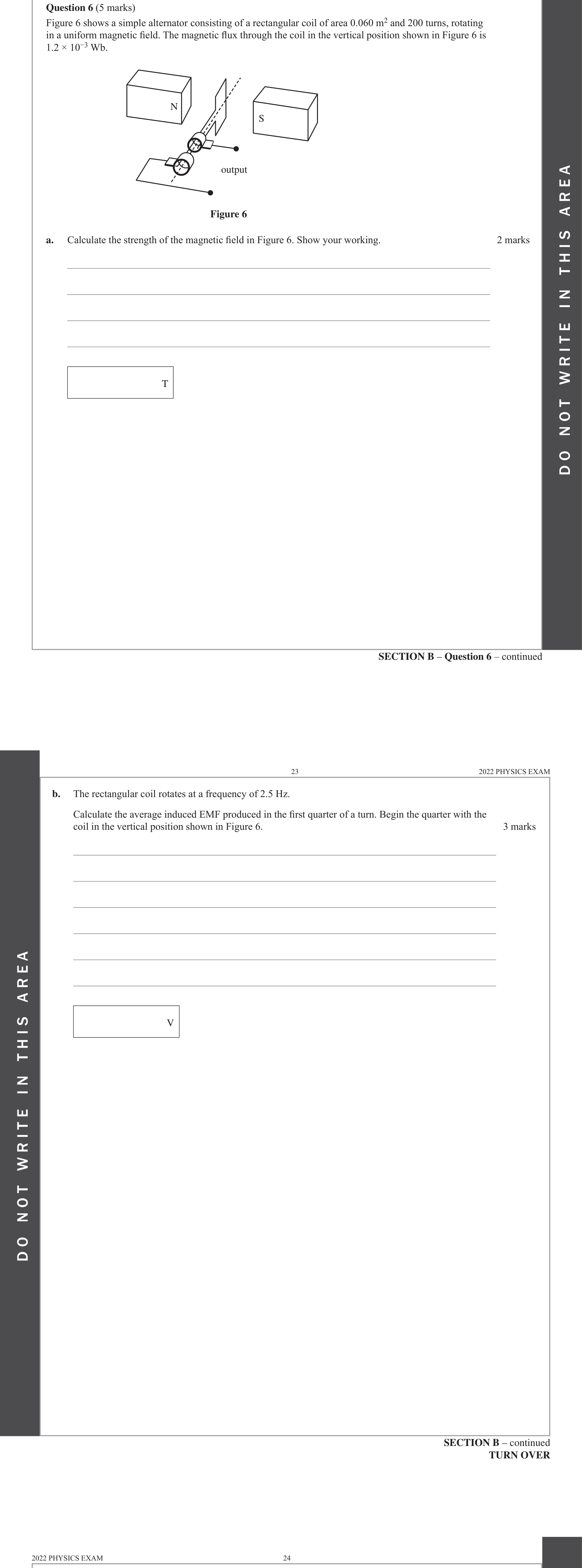 Physics 2022 Exam Question 6(a) — Fields in electricity generation, Magnetic flux calculation