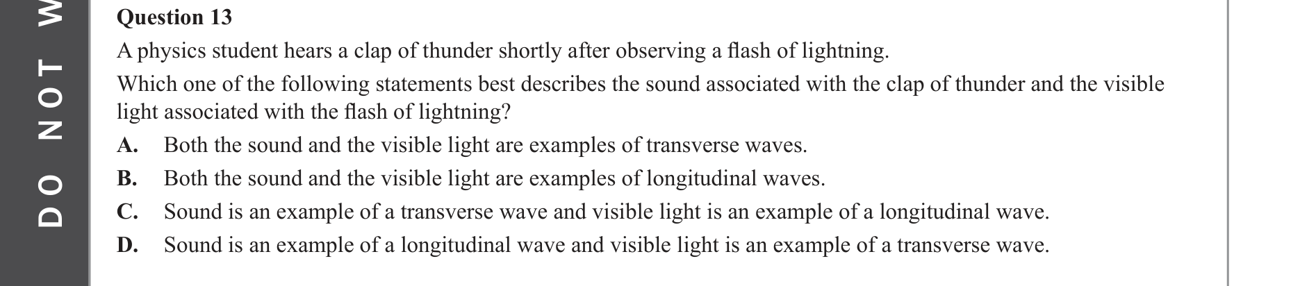 Physics 2023 Exam Question 13 — Light as electromagnetic wave
