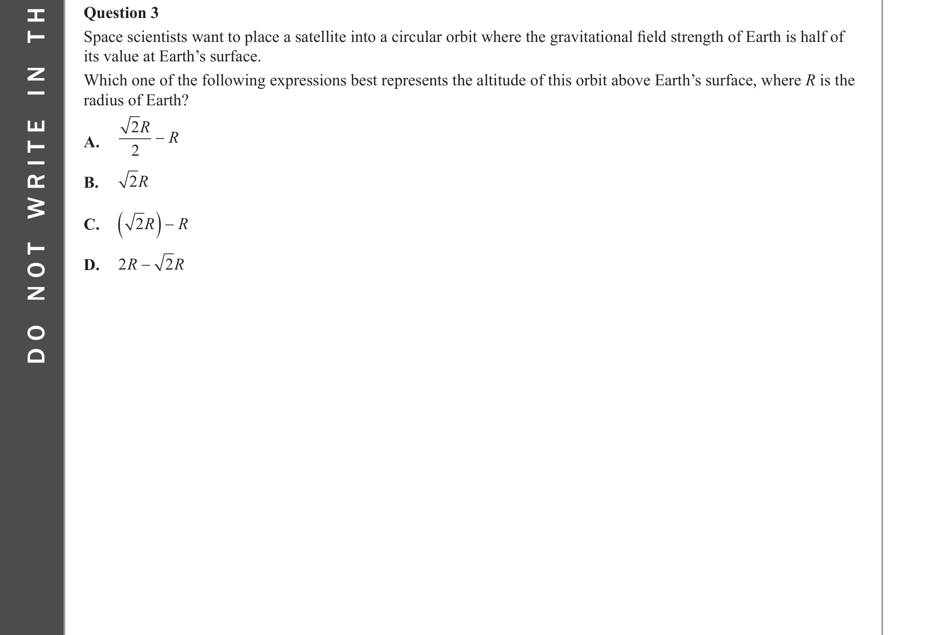Physics 2023 Exam Question 3 — Motion without contact, Gravitational acceleration effects, Satellite orbital motion