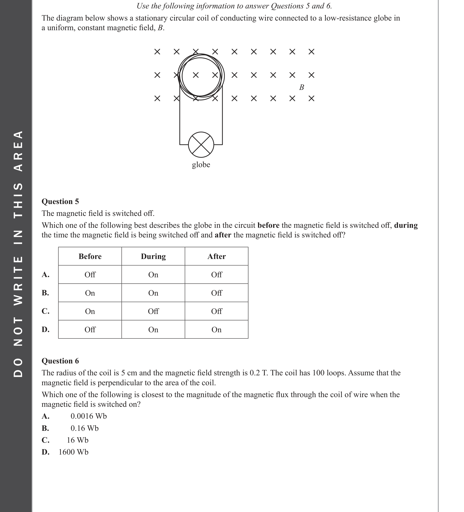 Physics 2023 Exam Question 6 — Fields in electricity generation, Magnetic flux calculation