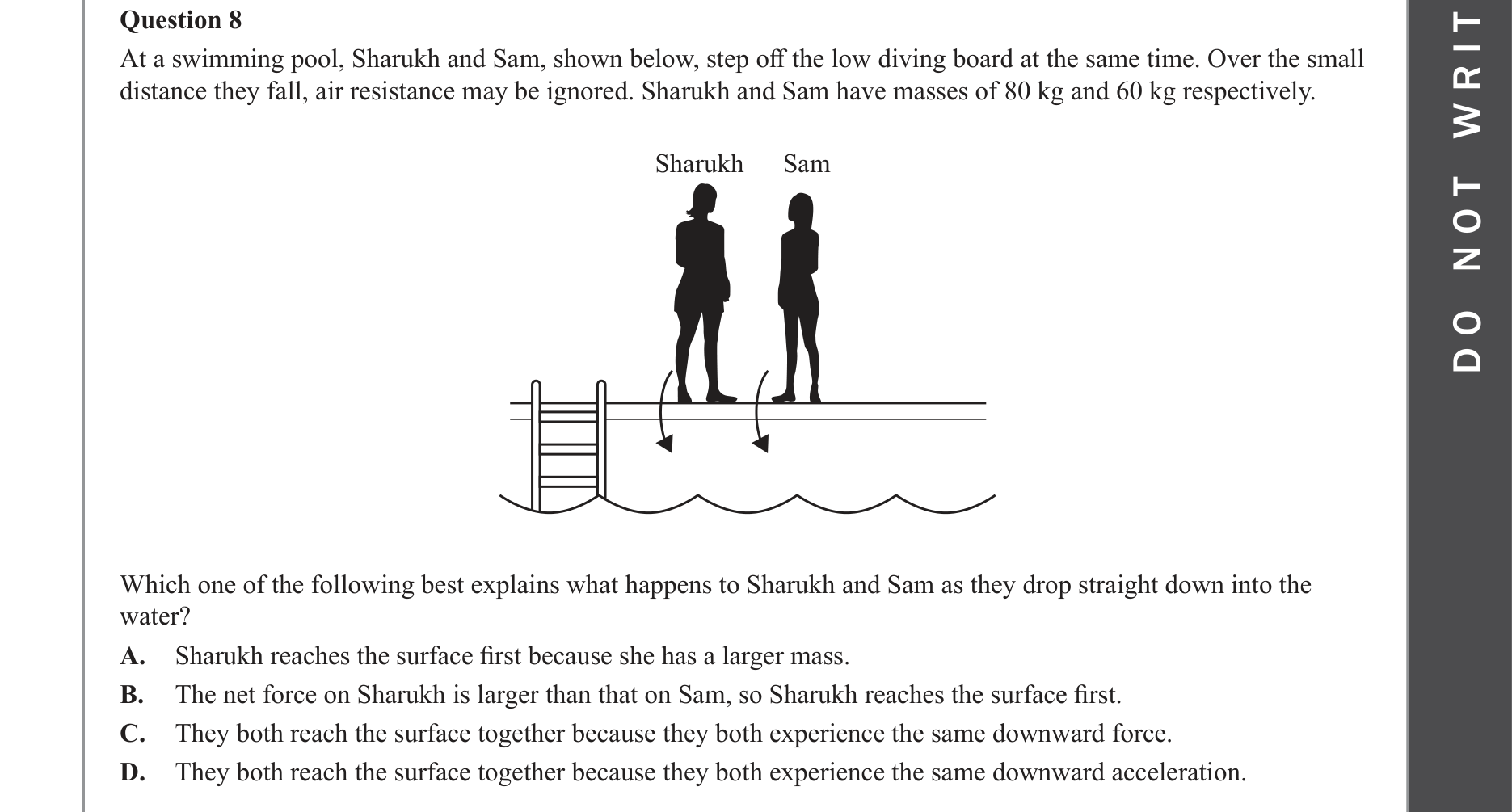 Physics 2023 Exam Question 8 — Motion without contact, Gravitational acceleration effects