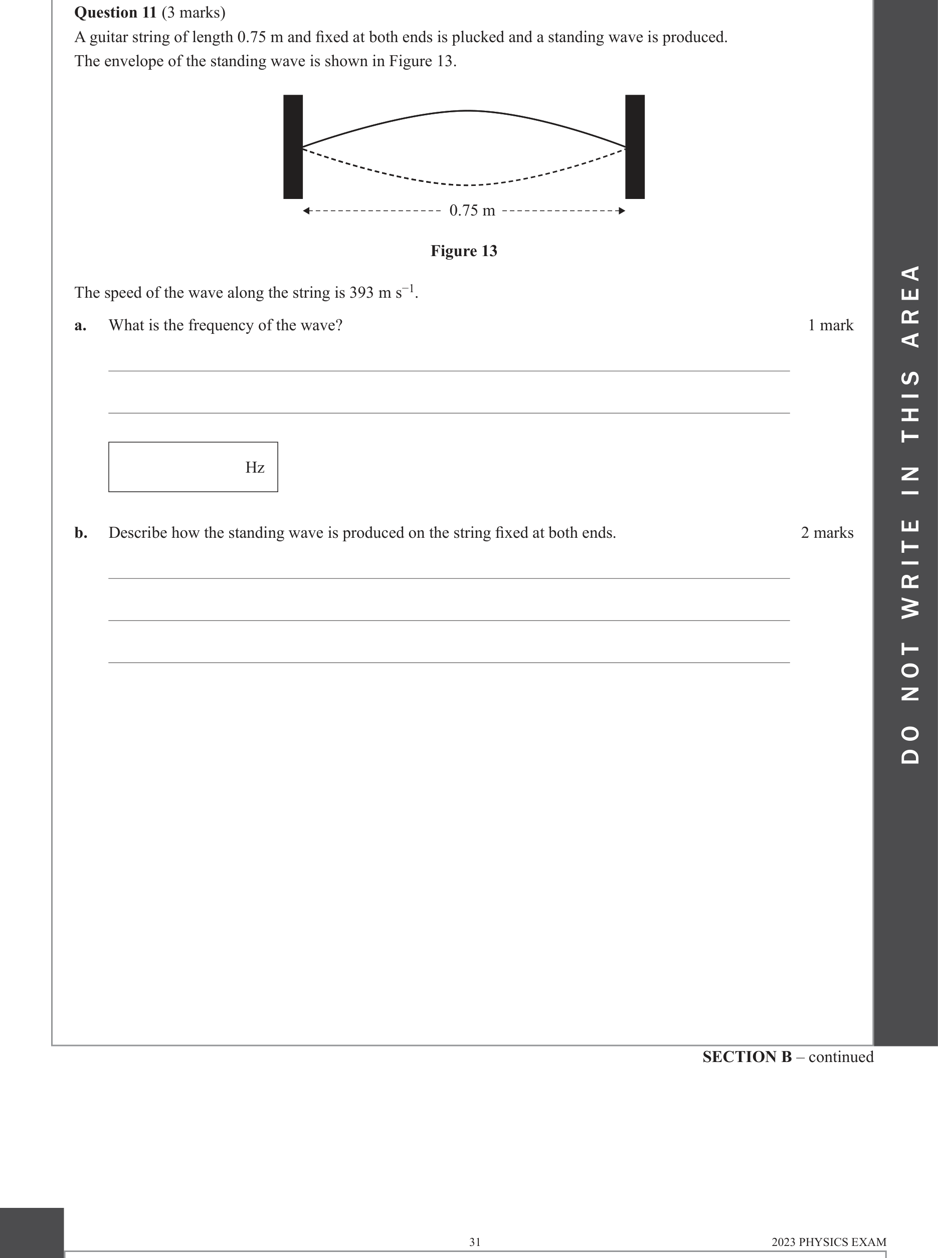 Physics 2023 Exam Question 11(a) — Standing wave formation