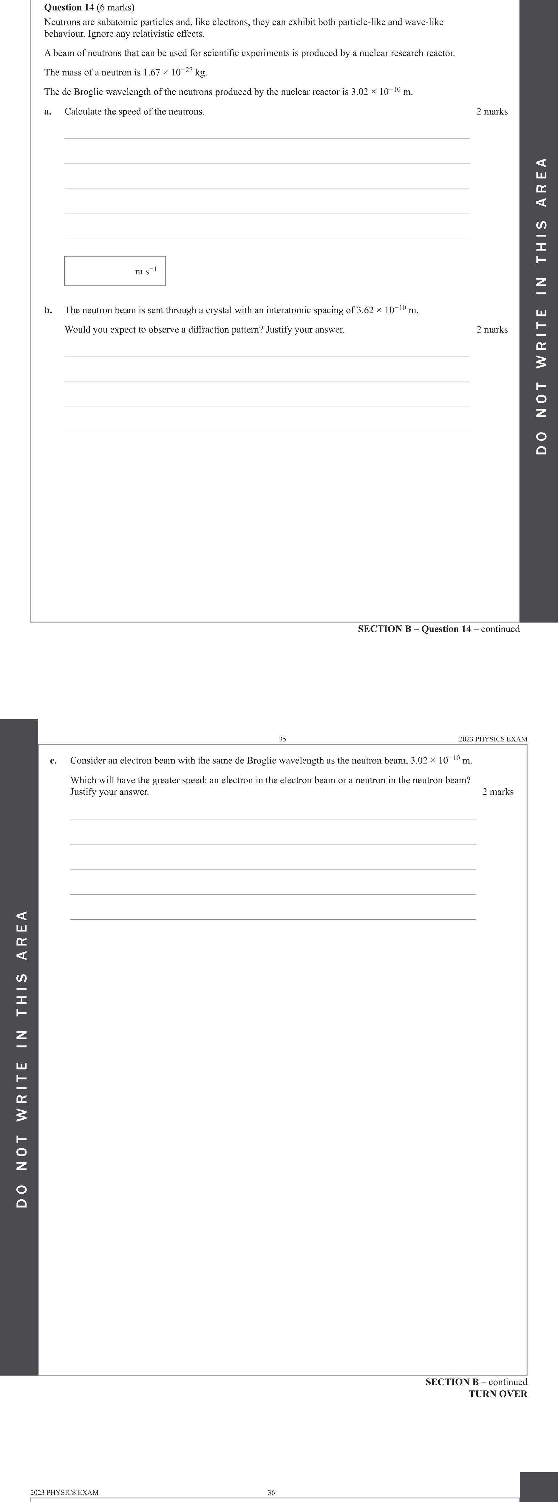 Physics 2023 Exam Question 14(a) — de Broglie wavelength concept