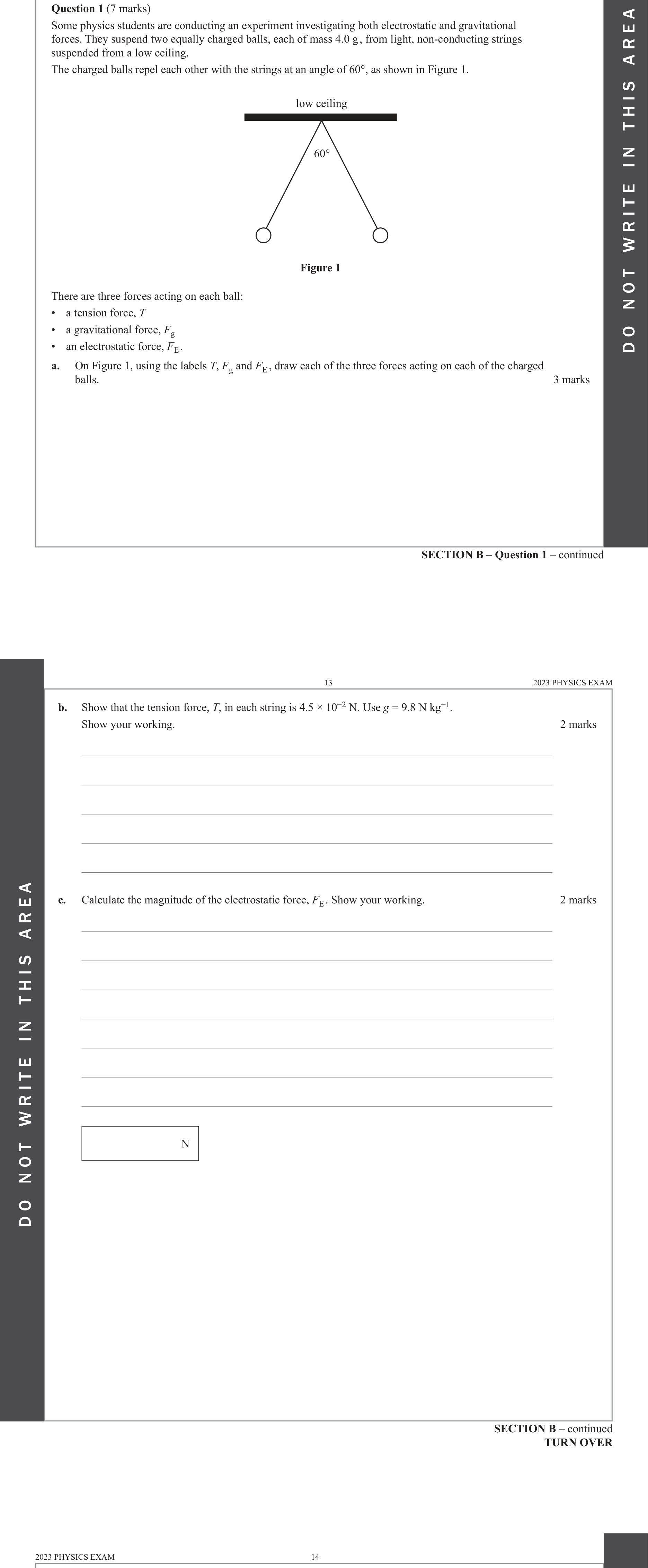 Physics 2023 Exam Question 1(a) — Motion without contact, Field attraction and repulsion