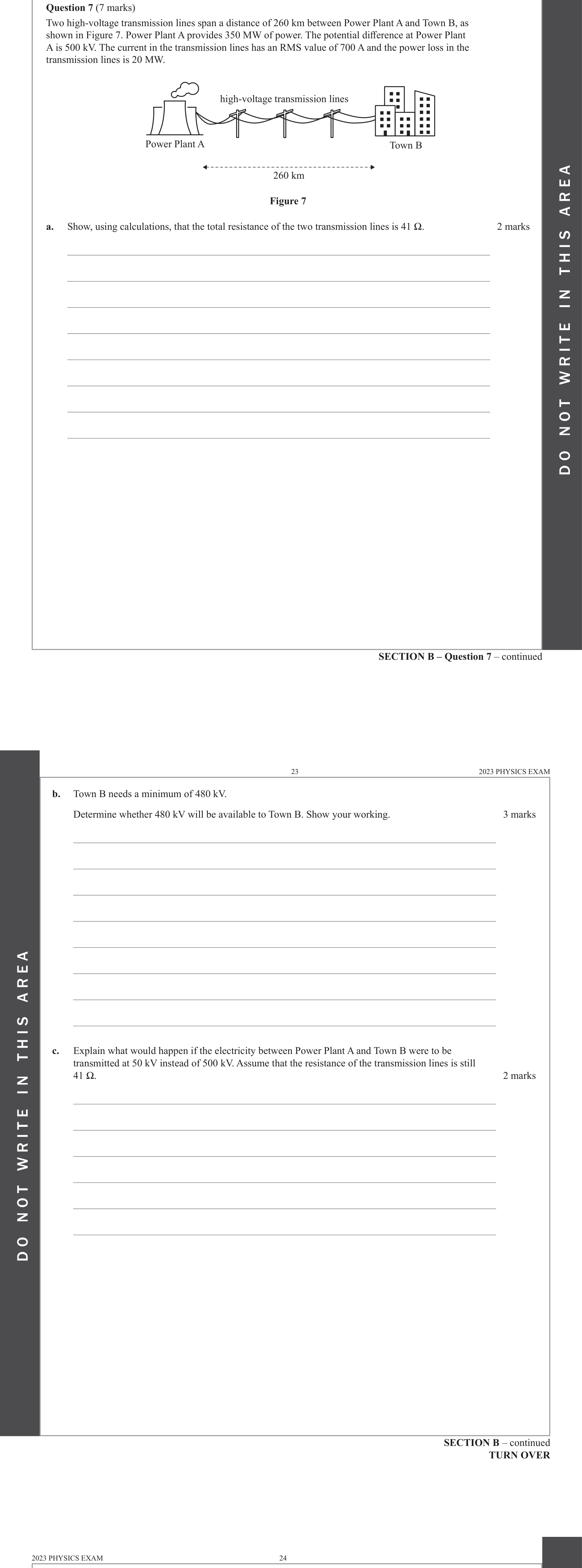 Physics 2023 Exam Question 7(a) — Fields in electricity generation, Transmission power losses