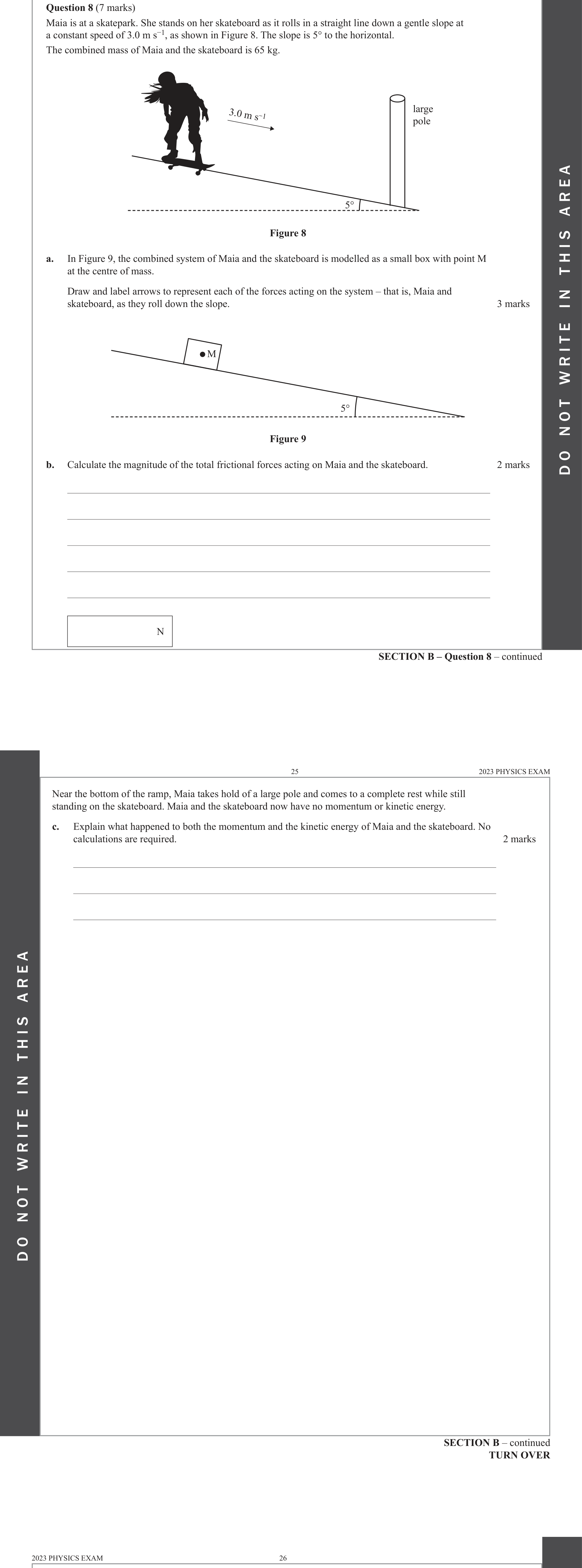 Physics 2023 Exam Question 8(b) — Motion in 2D, Work and energy concepts