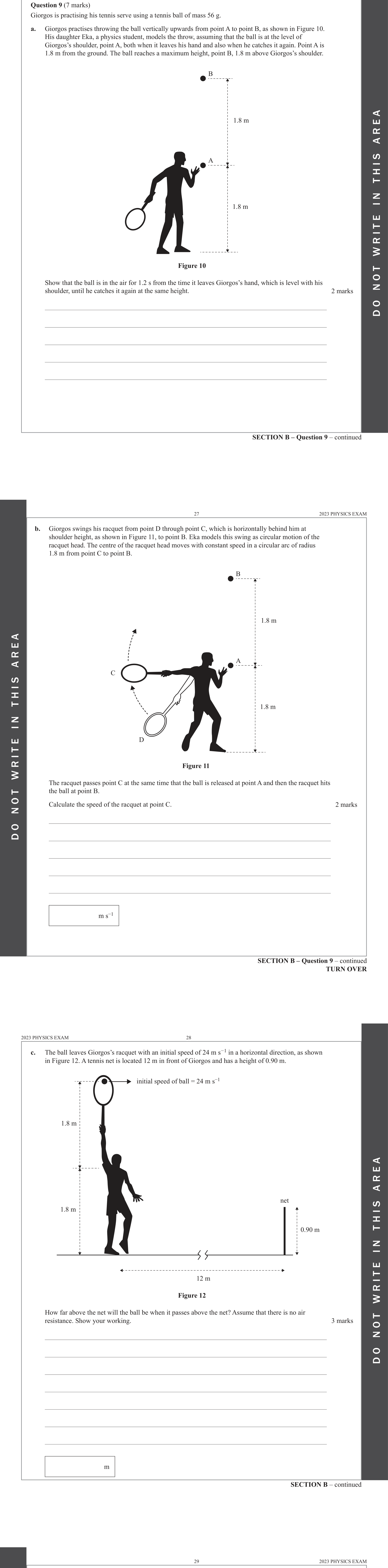 Physics 2023 Exam Question 9(c) — Motion in 2D, Projectile motion analysis