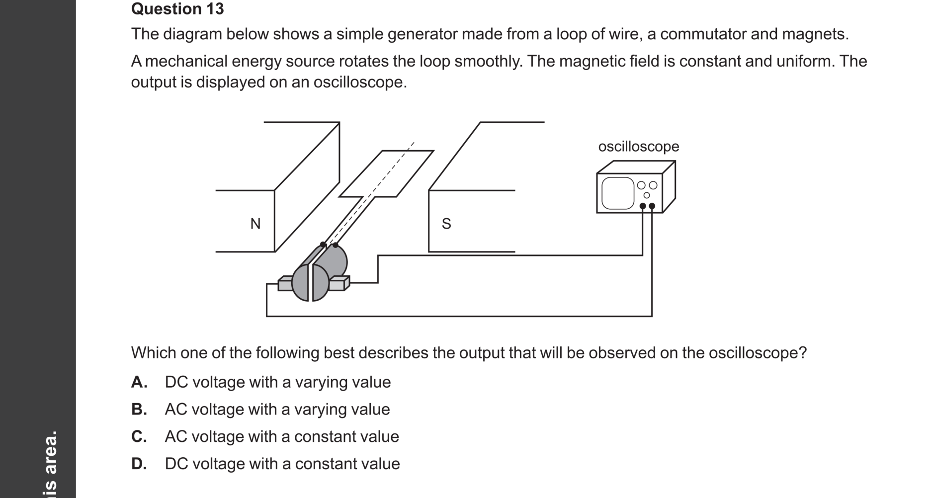 Physics 2024 Exam Question 13 — DC versus AC generators